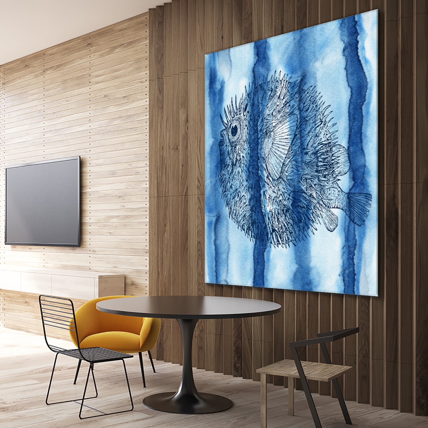 Puffer Fish Shibori by Thomas Fernez on GIANT ART - blue digital drawing