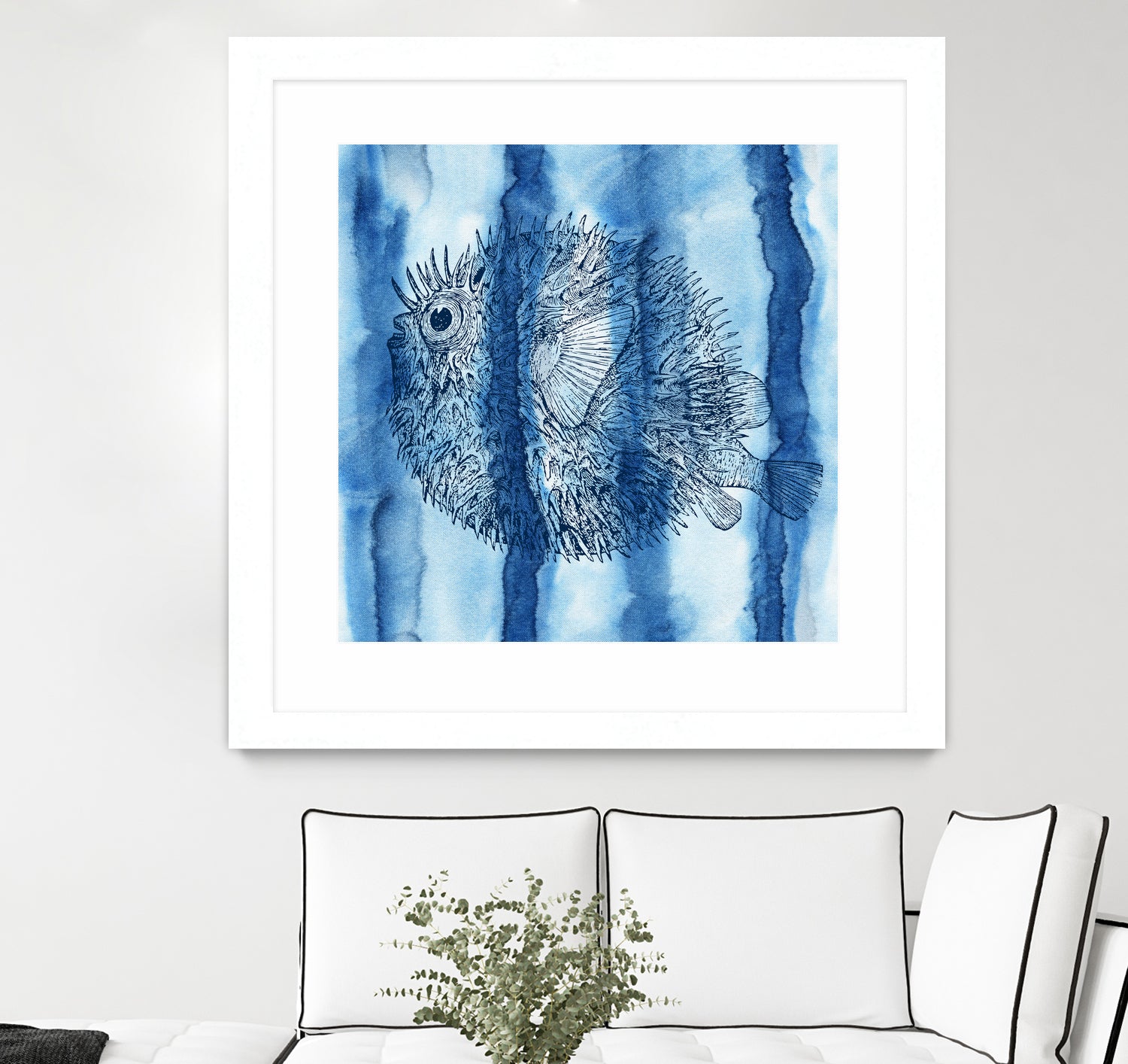 Puffer Fish Shibori by Thomas Fernez on GIANT ART - blue digital drawing