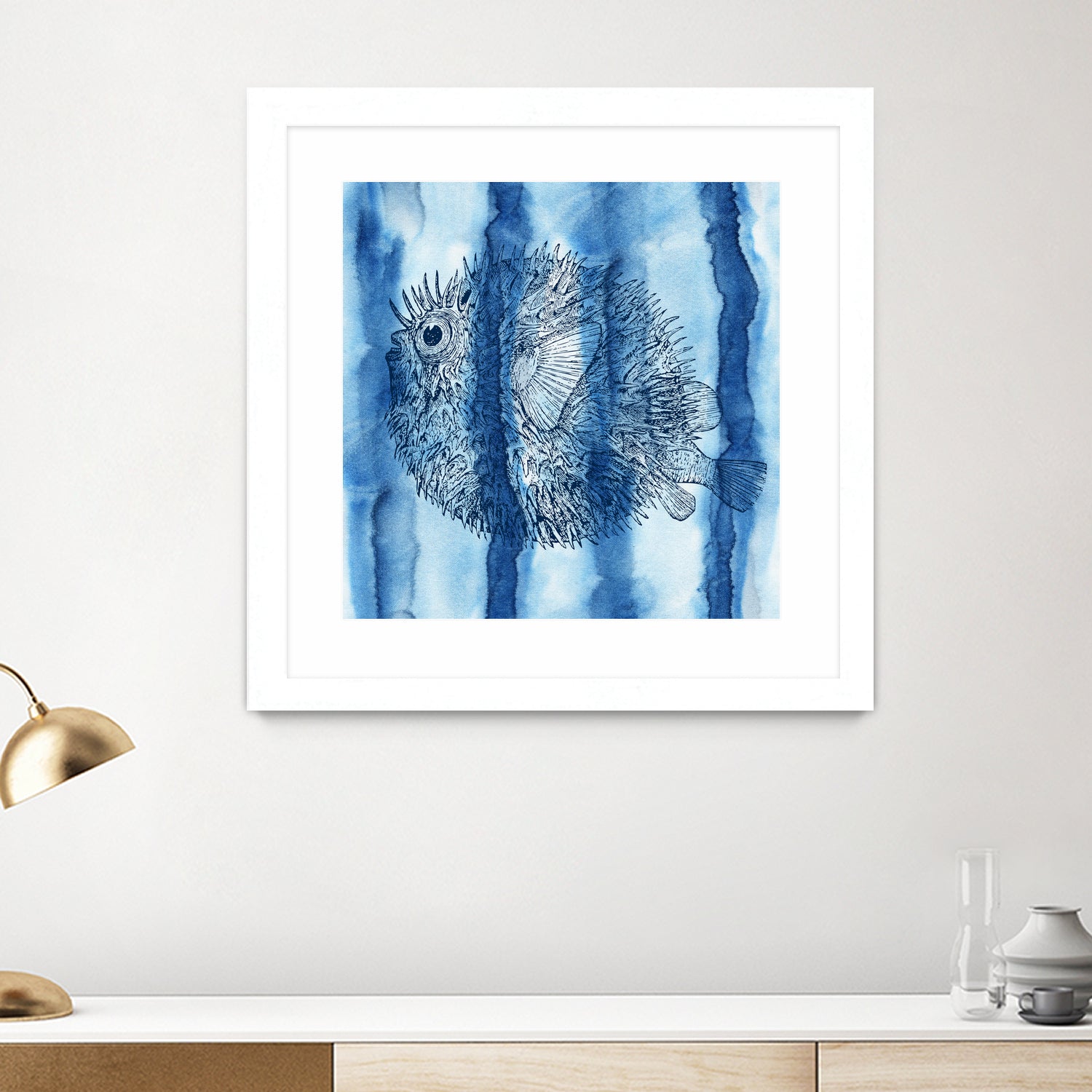 Puffer Fish Shibori by Thomas Fernez on GIANT ART - blue digital drawing