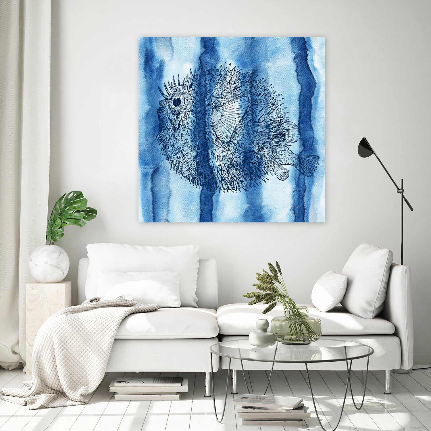 Puffer Fish Shibori by Thomas Fernez on GIANT ART - blue digital drawing