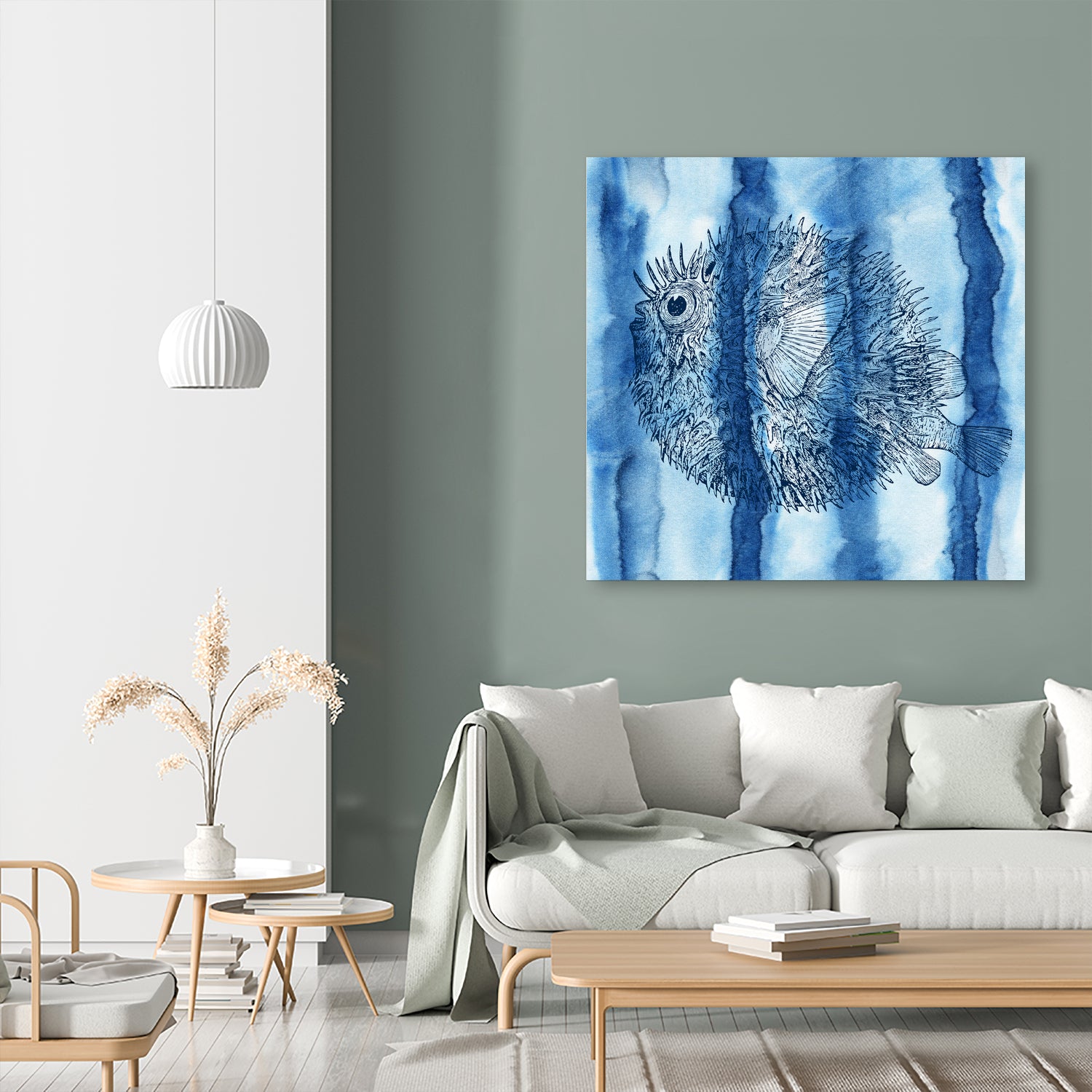 Puffer Fish Shibori by Thomas Fernez on GIANT ART - blue digital drawing