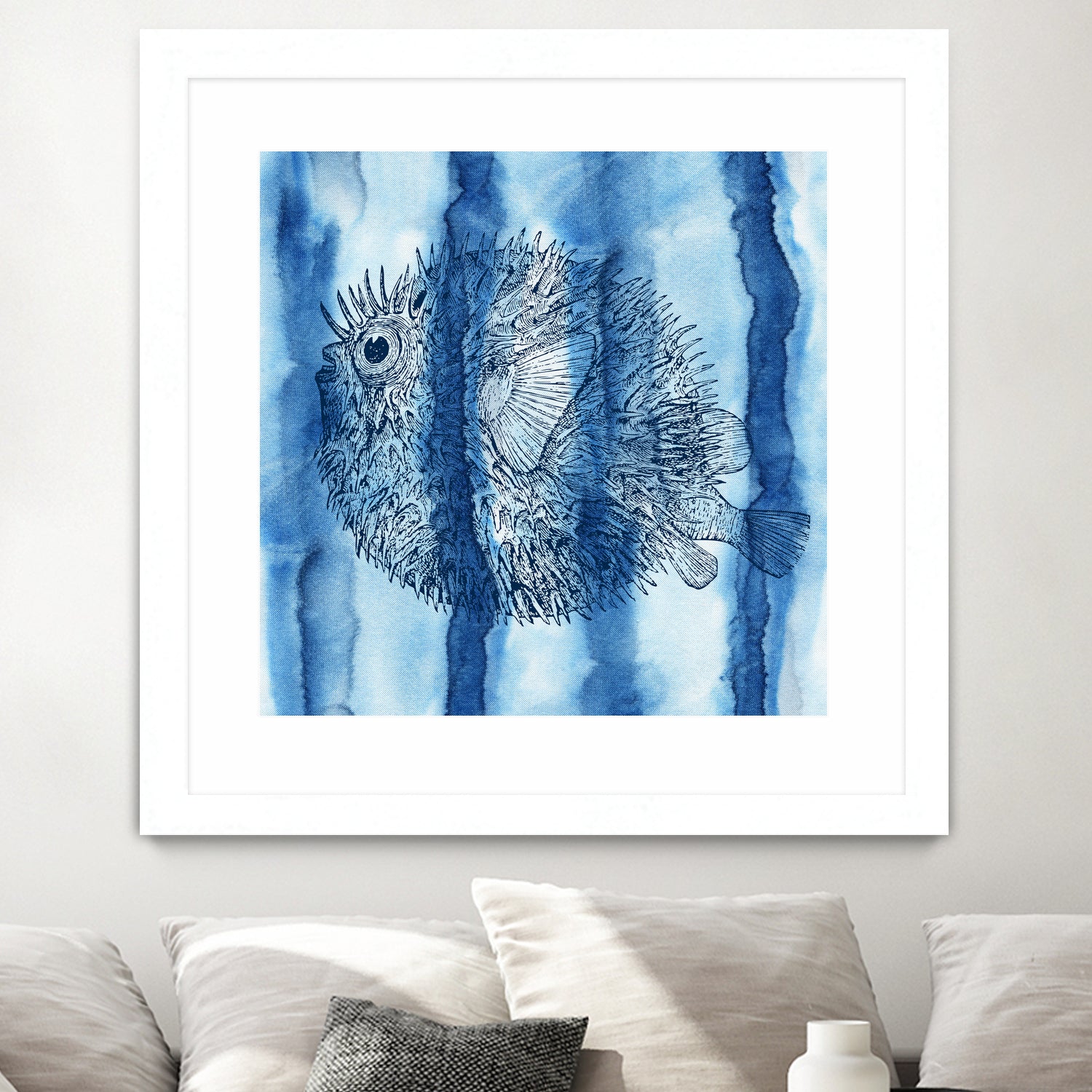 Puffer Fish Shibori by Thomas Fernez on GIANT ART - blue digital drawing