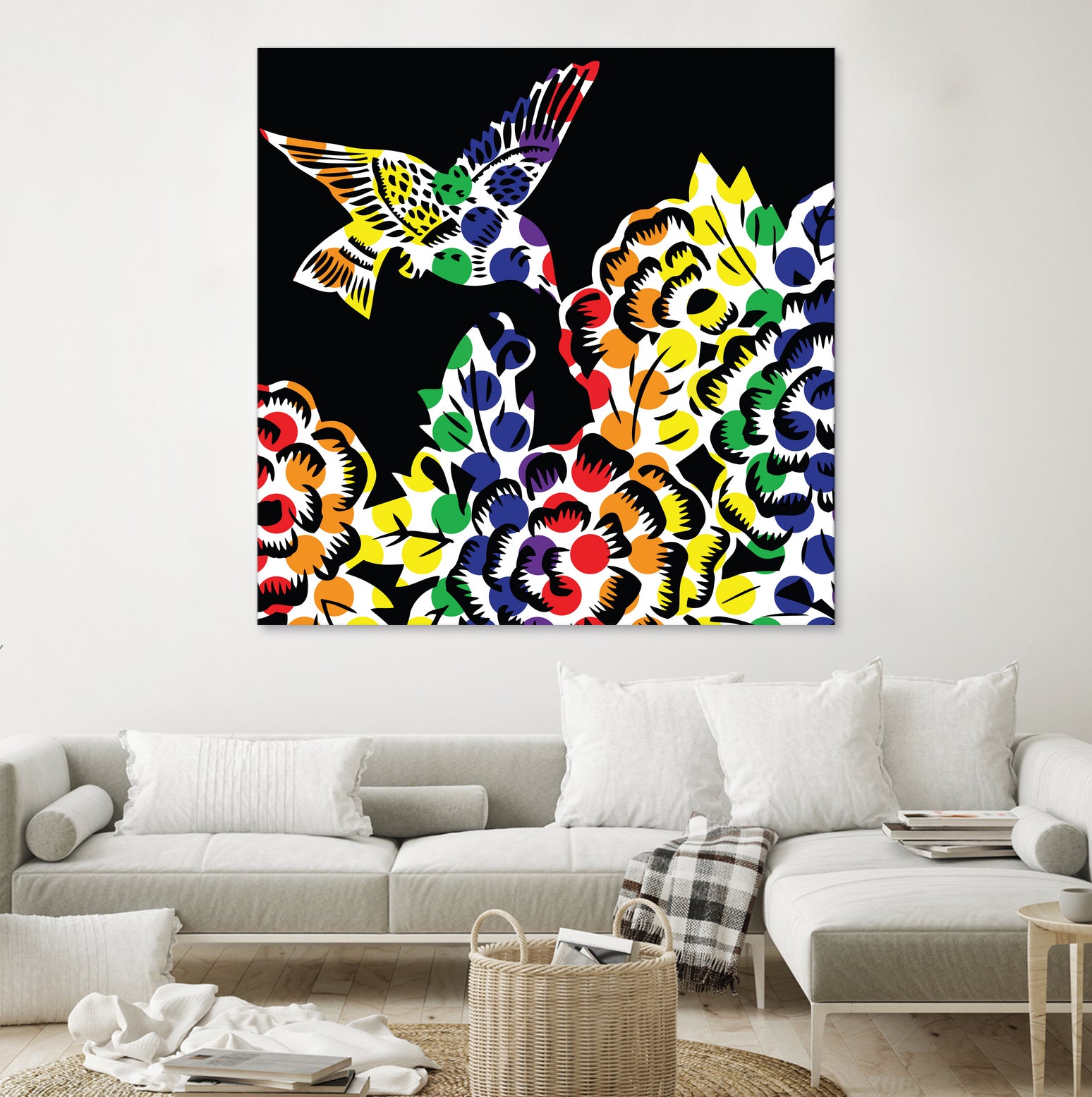 Hummingbird Dots Black by Thomas Fernez on GIANT ART - black digital painting