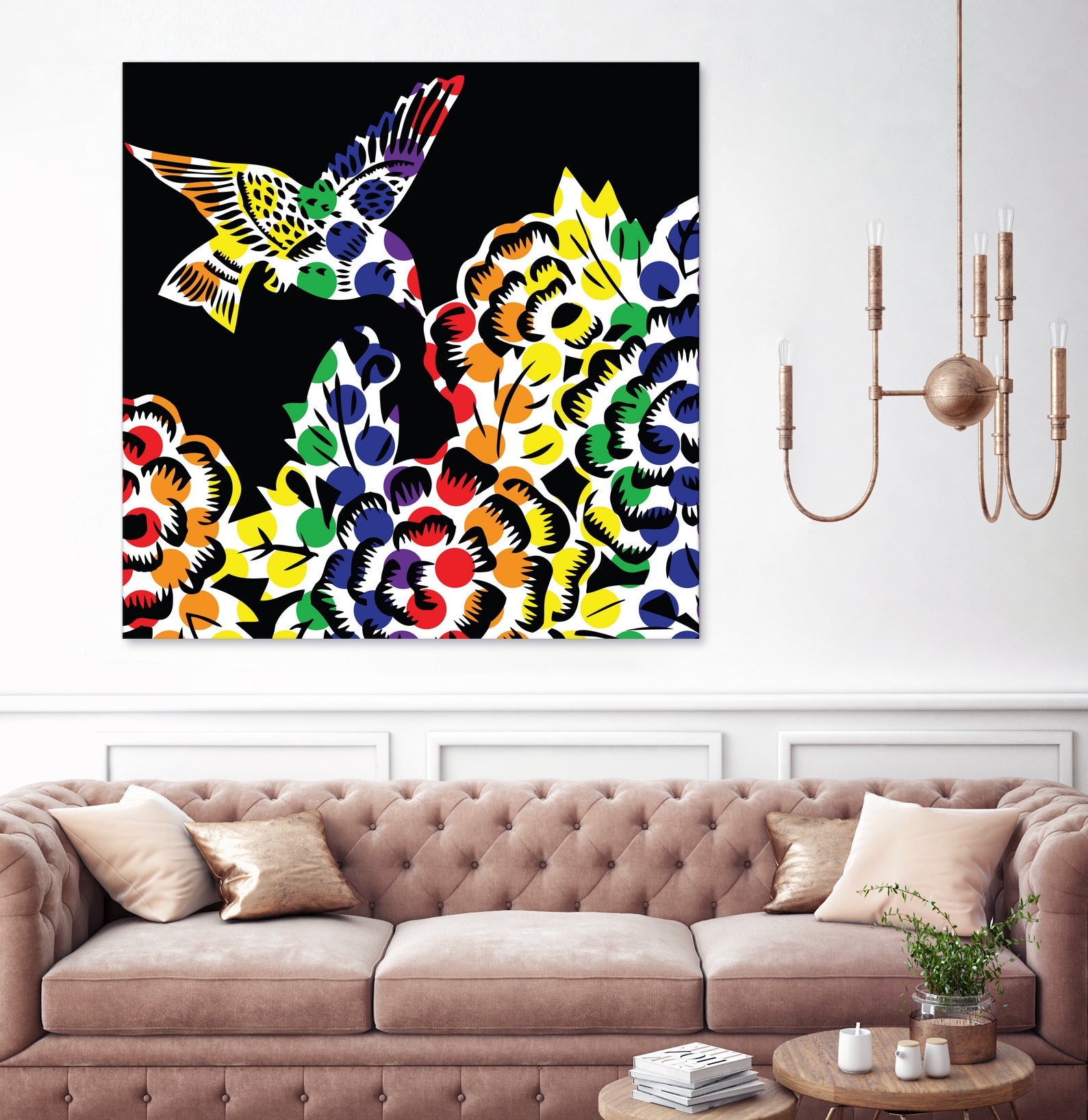 Hummingbird Dots Black by Thomas Fernez on GIANT ART - black digital painting