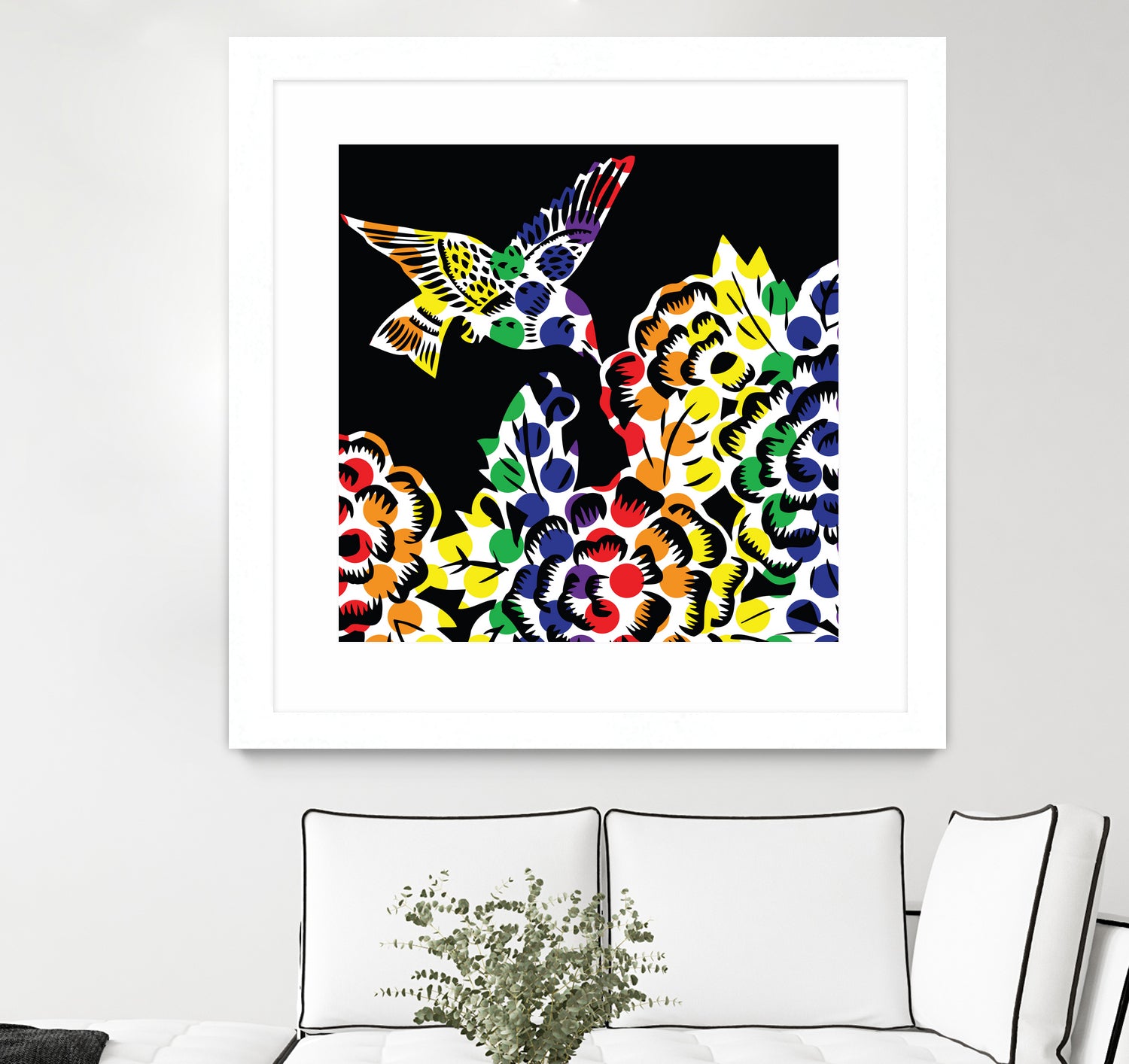 Hummingbird Dots Black by Thomas Fernez on GIANT ART - black digital painting