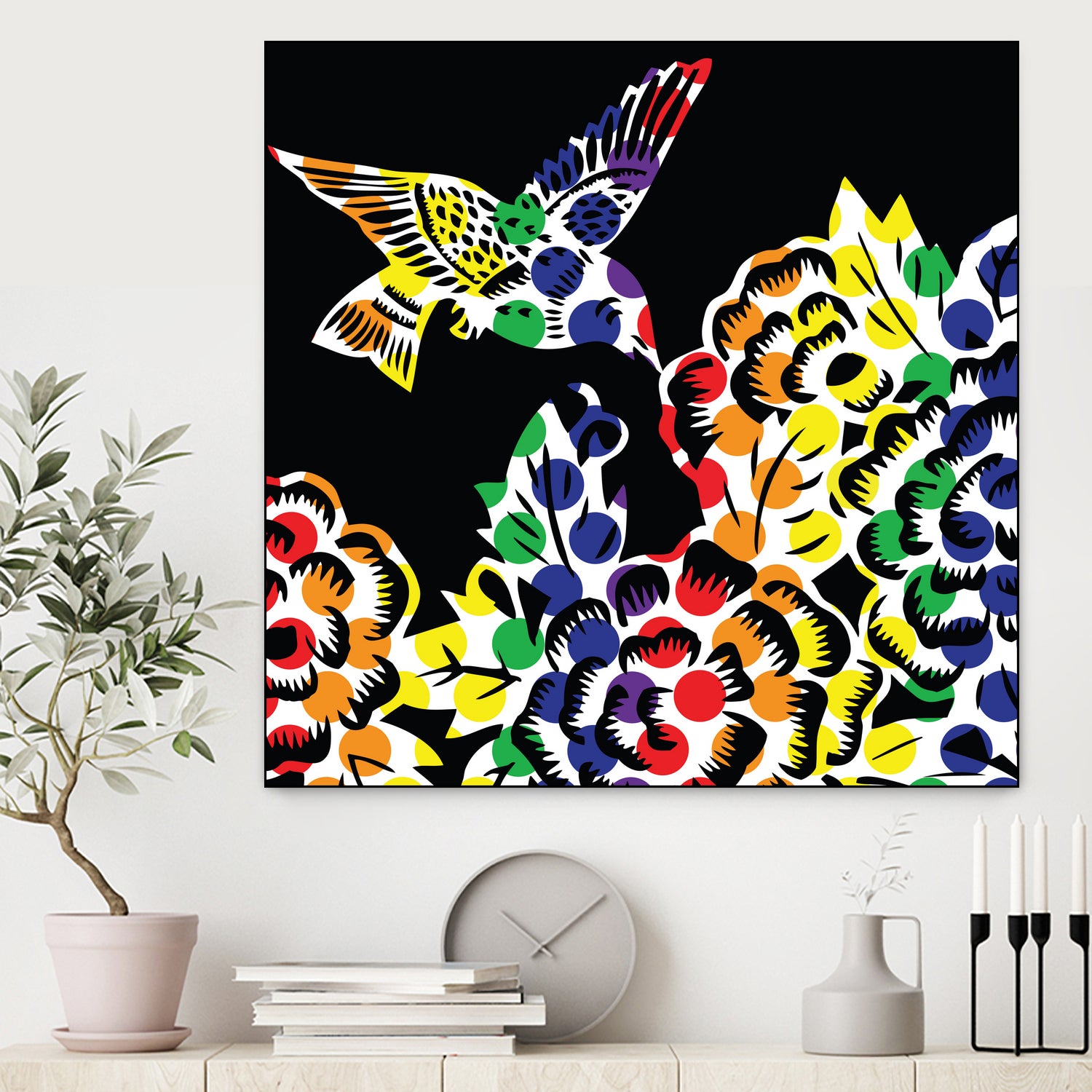 Hummingbird Dots Black by Thomas Fernez on GIANT ART - black digital painting