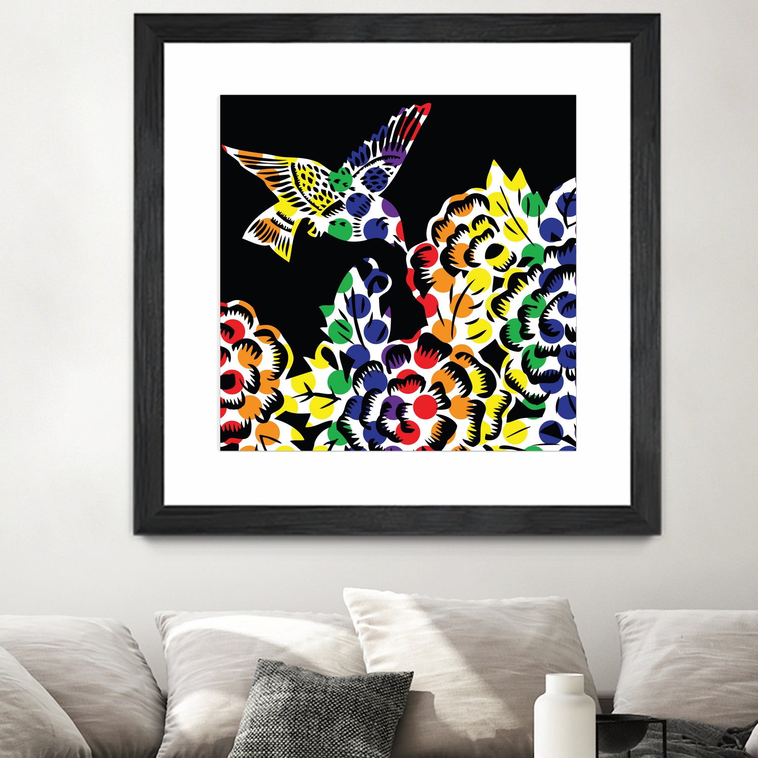 Hummingbird Dots Black by Thomas Fernez on GIANT ART - black digital painting