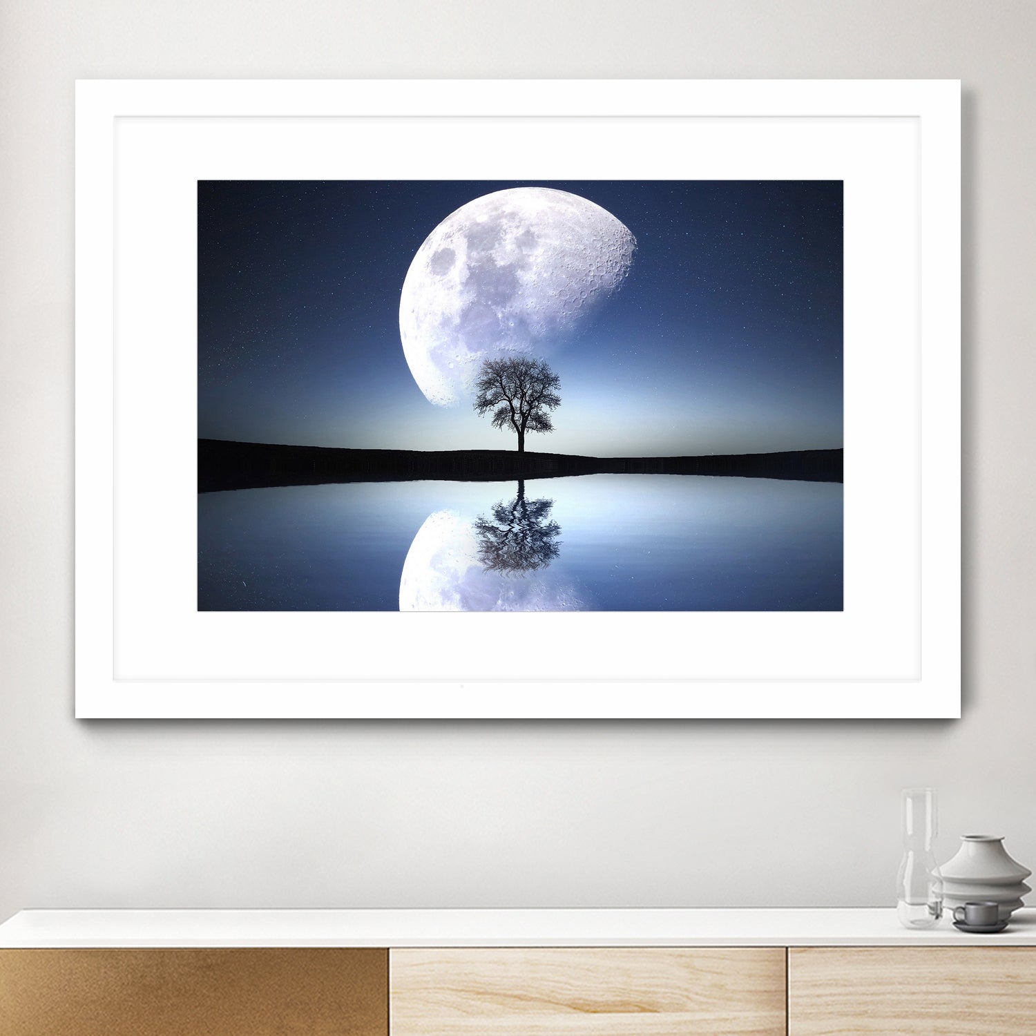 moon night river sky nature by Herman Wijanarko on GIANT ART - blue vector illustration