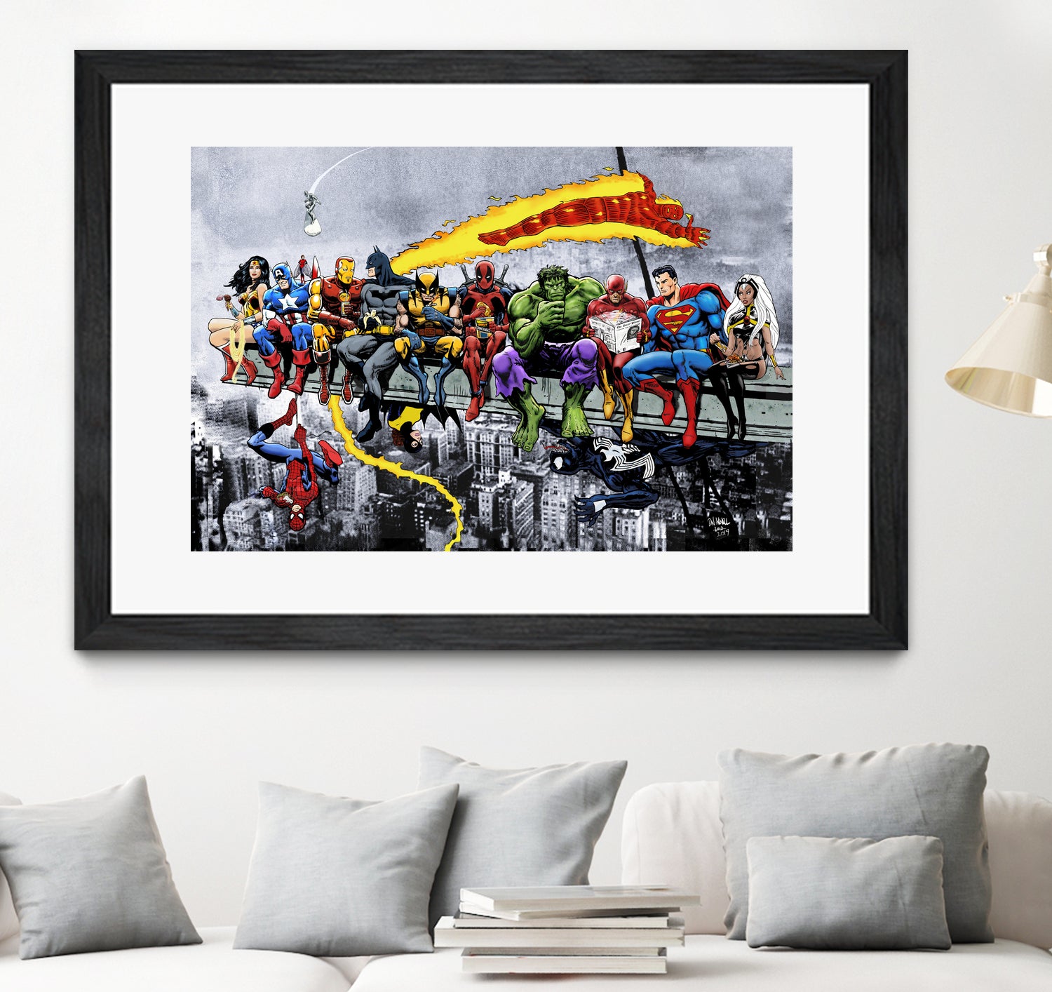 More Marvel & DC Superheroes Lunch Atop A Skyscraper by Dan Avenell on GIANT ART - gray digital painting