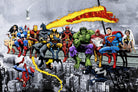 More Marvel & DC Superheroes Lunch Atop A Skyscraper by Dan Avenell on GIANT ART - gray digital painting