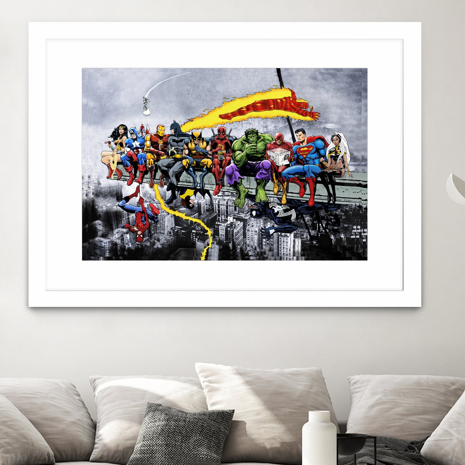 More Marvel & DC Superheroes Lunch Atop A Skyscraper by Dan Avenell on GIANT ART - gray digital painting