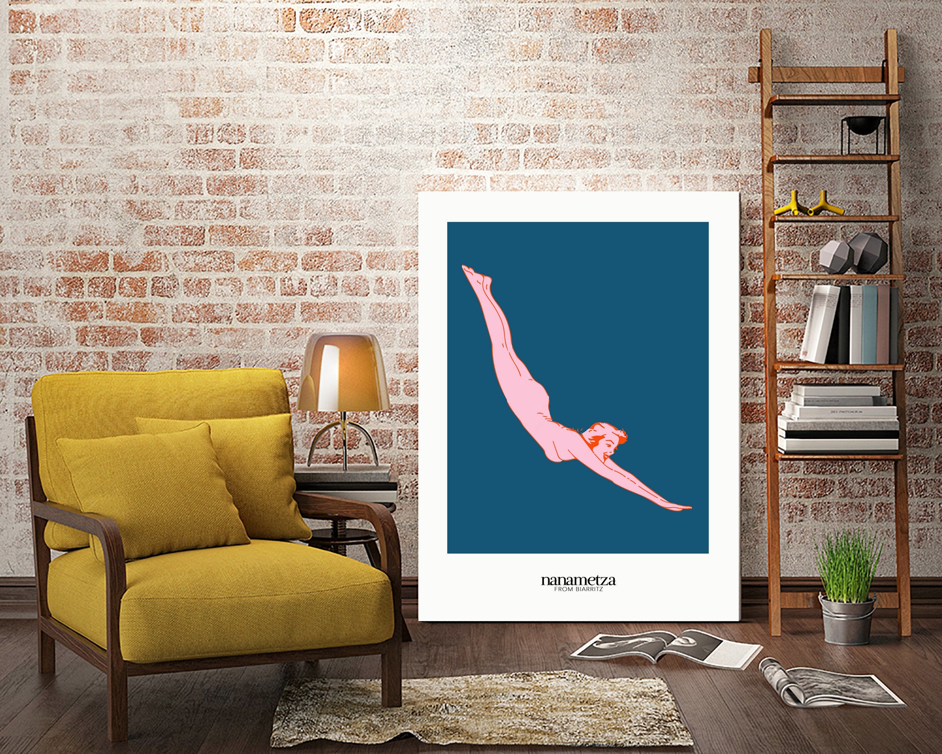 Baigneuse by Nanametza Biarritz on GIANT ART - blue digital drawing