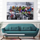 Marvel and DC Superheroes Lunch Atop A Skyscraper by Dan Avenell on GIANT ART - red digital painting