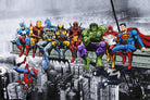 Marvel and DC Superheroes Lunch Atop A Skyscraper by Dan Avenell on GIANT ART - red digital painting