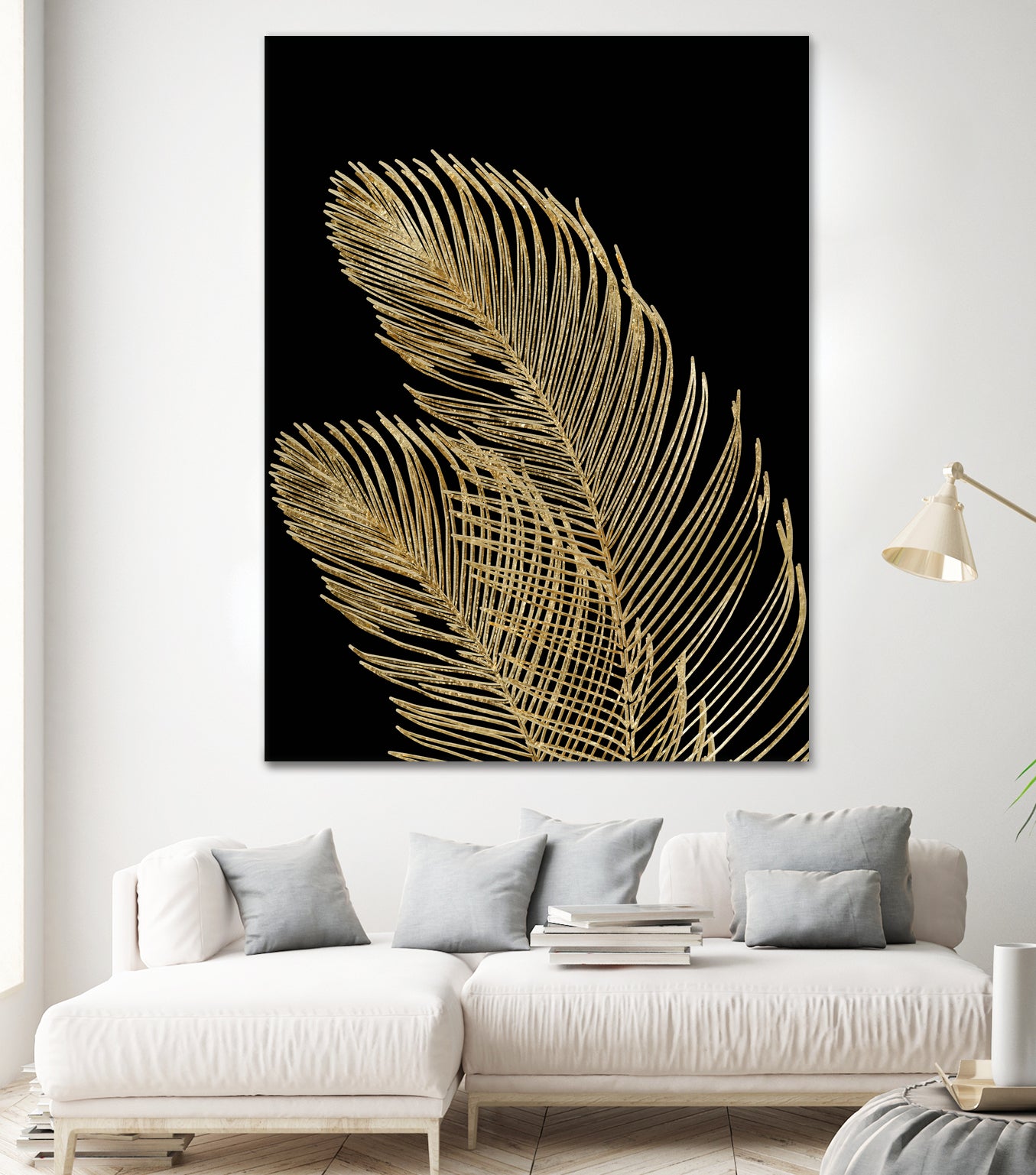 Palm Leaves Finesse Line Art with Gold Foil #1 #minimal by Anita & Bella Jantz on GIANT ART - yellow digital drawing