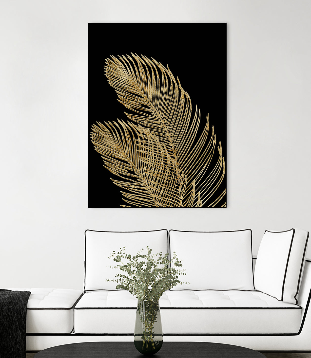 Palm Leaves Finesse Line Art with Gold Foil #1 #minimal by Anita & Bella Jantz on GIANT ART - yellow digital drawing