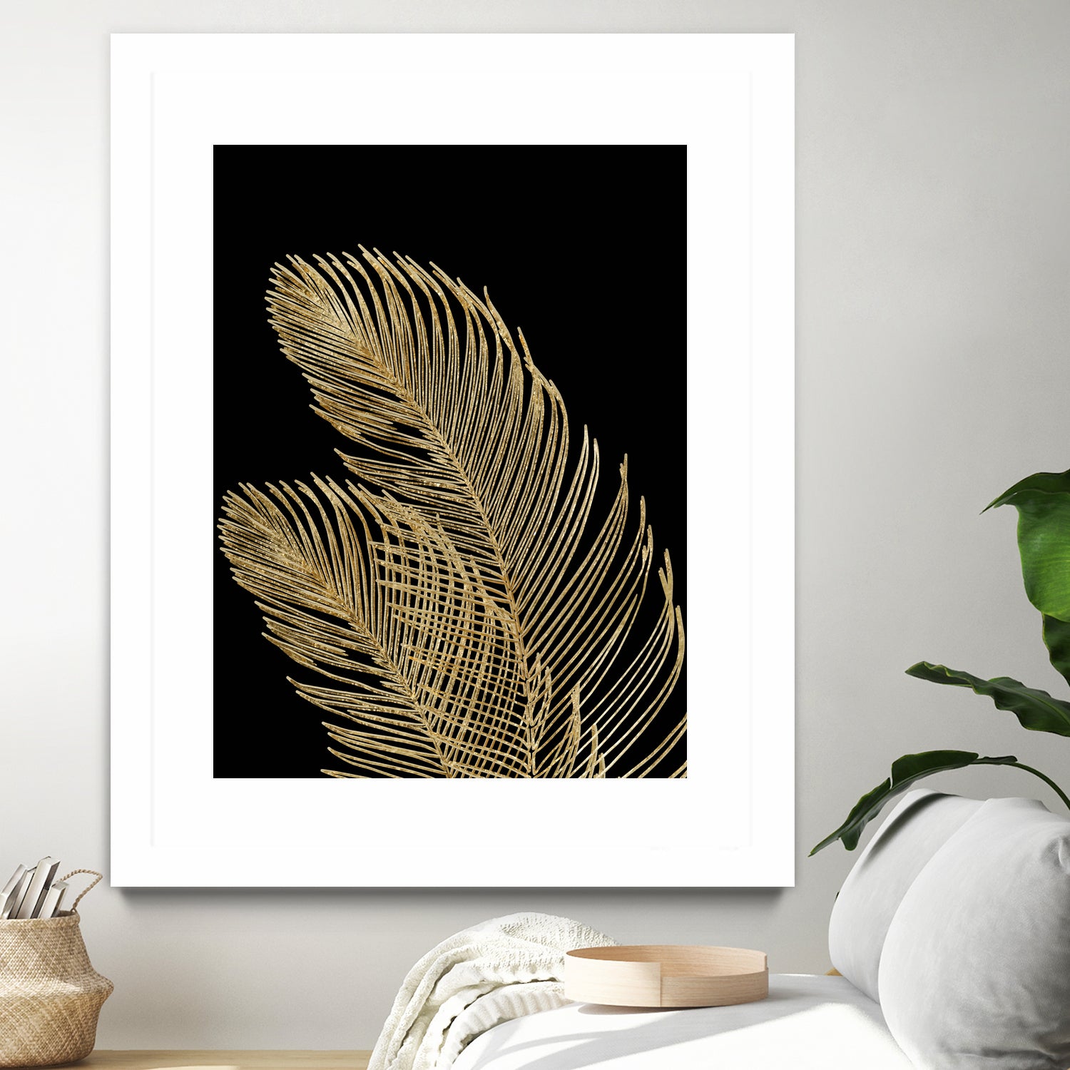 Palm Leaves Finesse Line Art with Gold Foil #1 #minimal by Anita & Bella Jantz on GIANT ART - yellow digital drawing