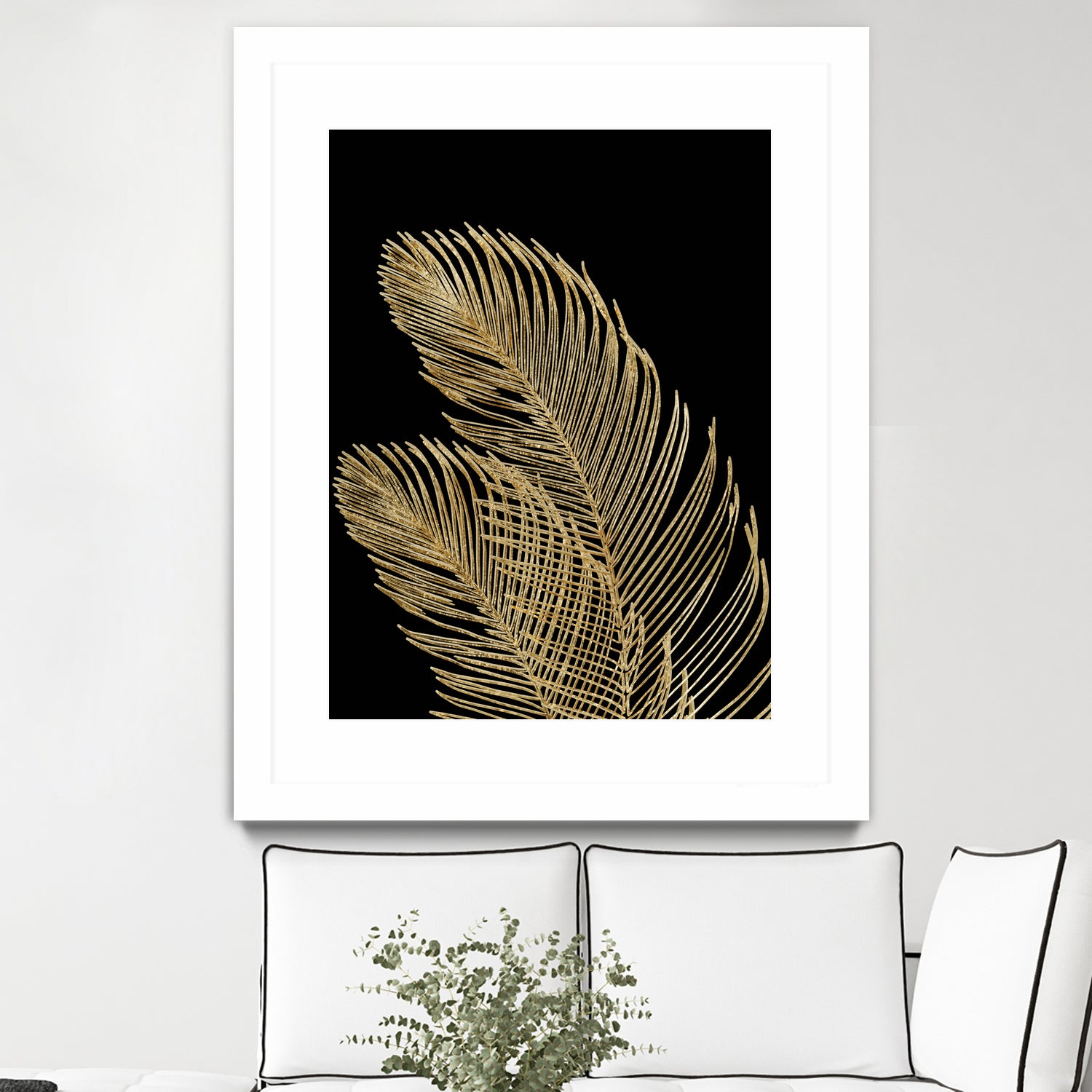 Palm Leaves Finesse Line Art with Gold Foil #1 #minimal by Anita & Bella Jantz on GIANT ART - yellow digital drawing