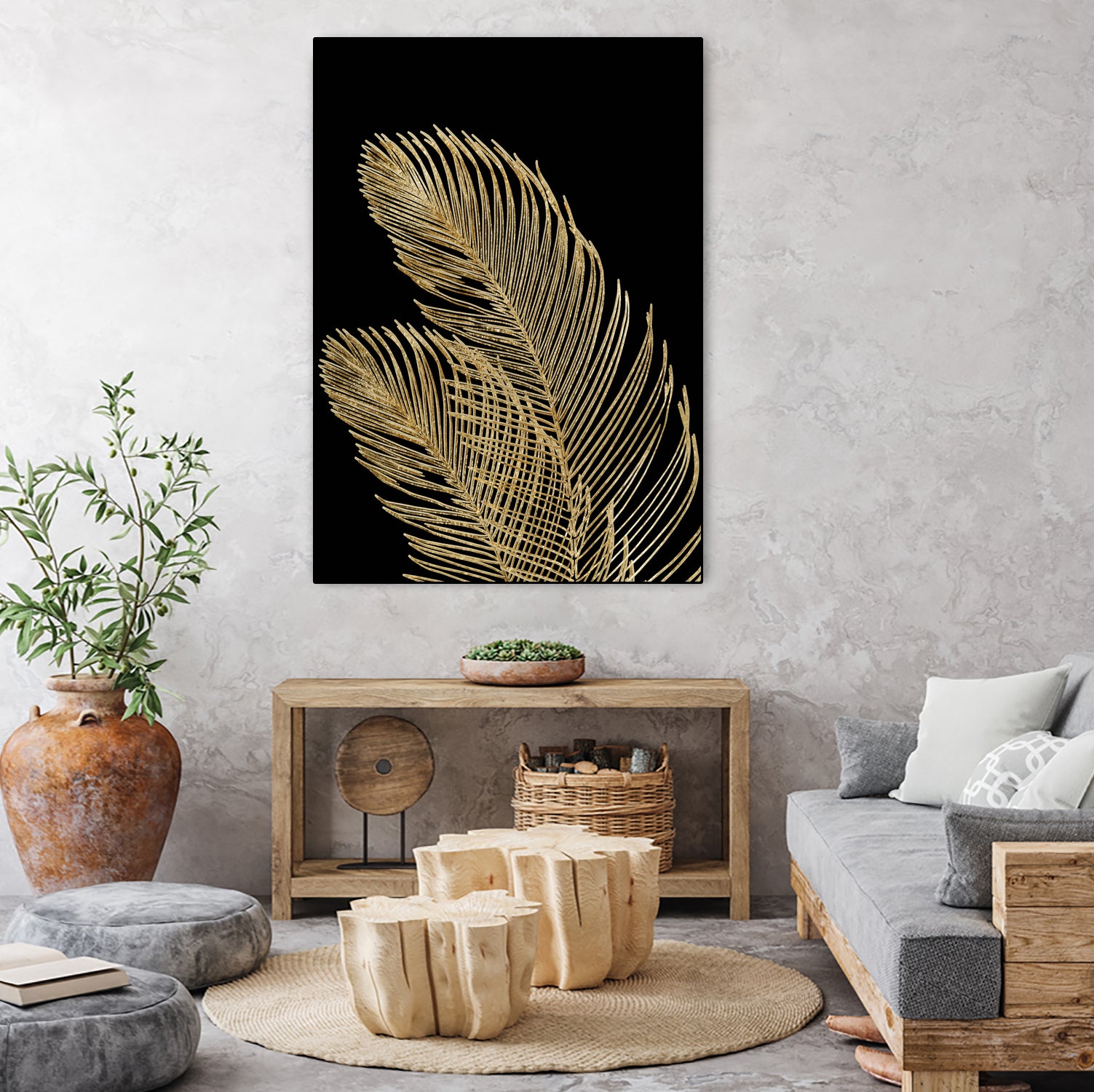 Palm Leaves Finesse Line Art with Gold Foil #1 #minimal by Anita & Bella Jantz on GIANT ART - yellow digital drawing