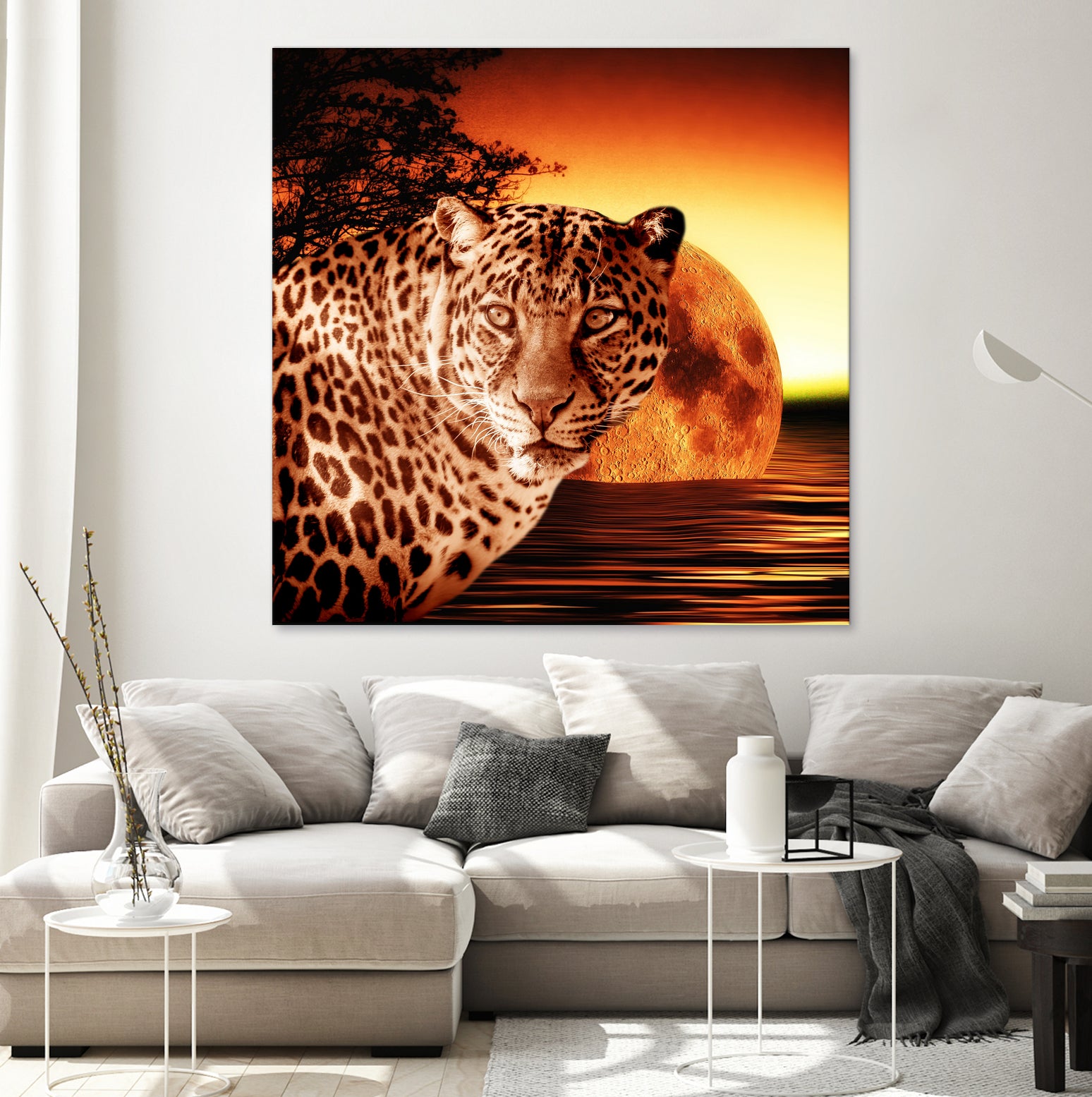 Leopard and Red Moon by Erika Kaisersot on GIANT ART - orange photo illustration