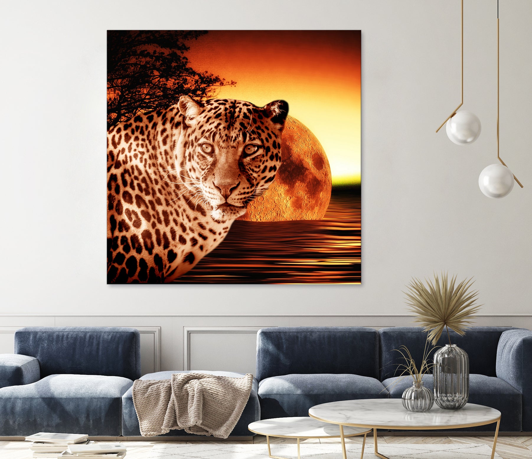 Leopard and Red Moon by Erika Kaisersot on GIANT ART - orange photo illustration