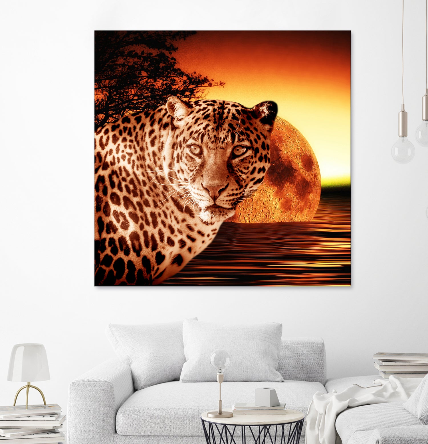 Leopard and Red Moon by Erika Kaisersot on GIANT ART - orange photo illustration