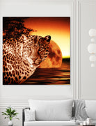 Leopard and Red Moon by Erika Kaisersot on GIANT ART - orange photo illustration