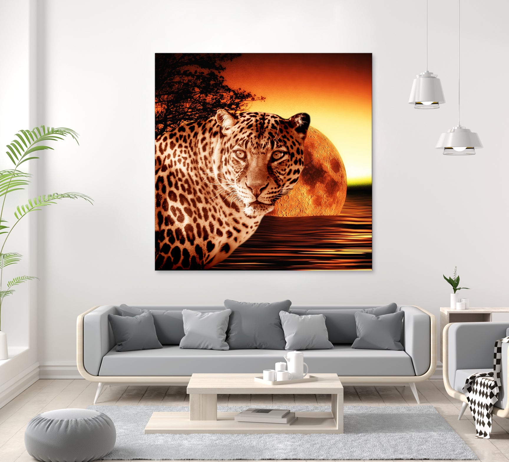 Leopard and Red Moon by Erika Kaisersot on GIANT ART - orange photo illustration