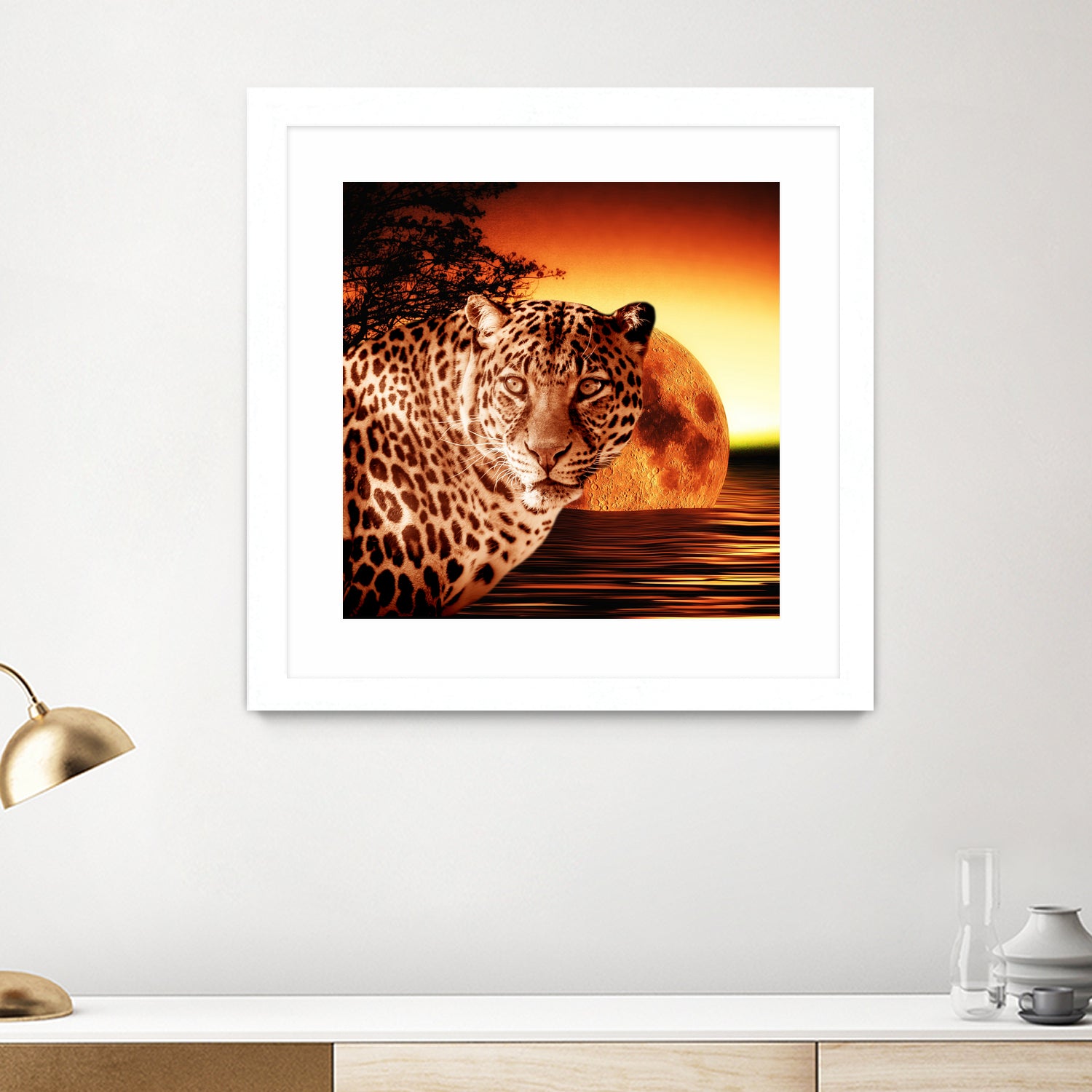 Leopard and Red Moon by Erika Kaisersot on GIANT ART - orange photo illustration