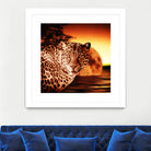 Leopard and Red Moon by Erika Kaisersot on GIANT ART - orange photo illustration