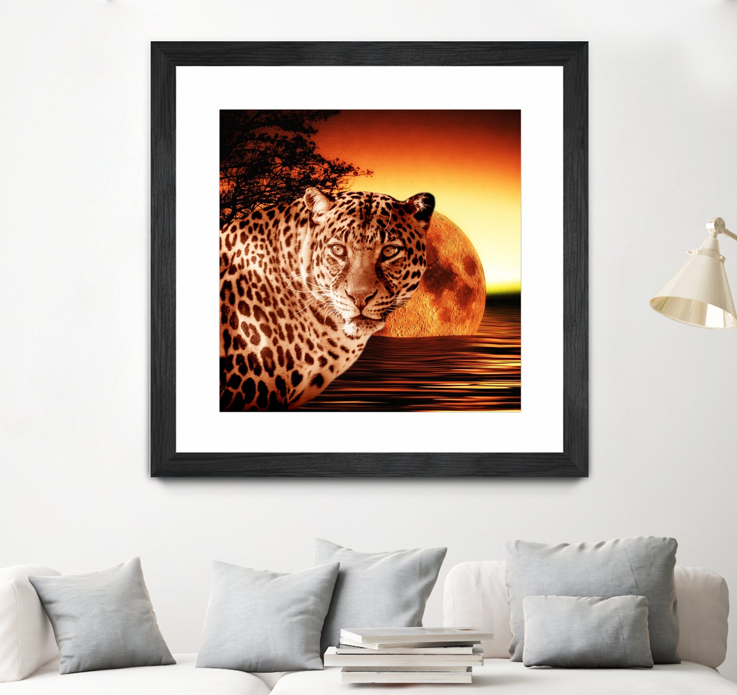 Leopard and Red Moon by Erika Kaisersot on GIANT ART - orange photo illustration