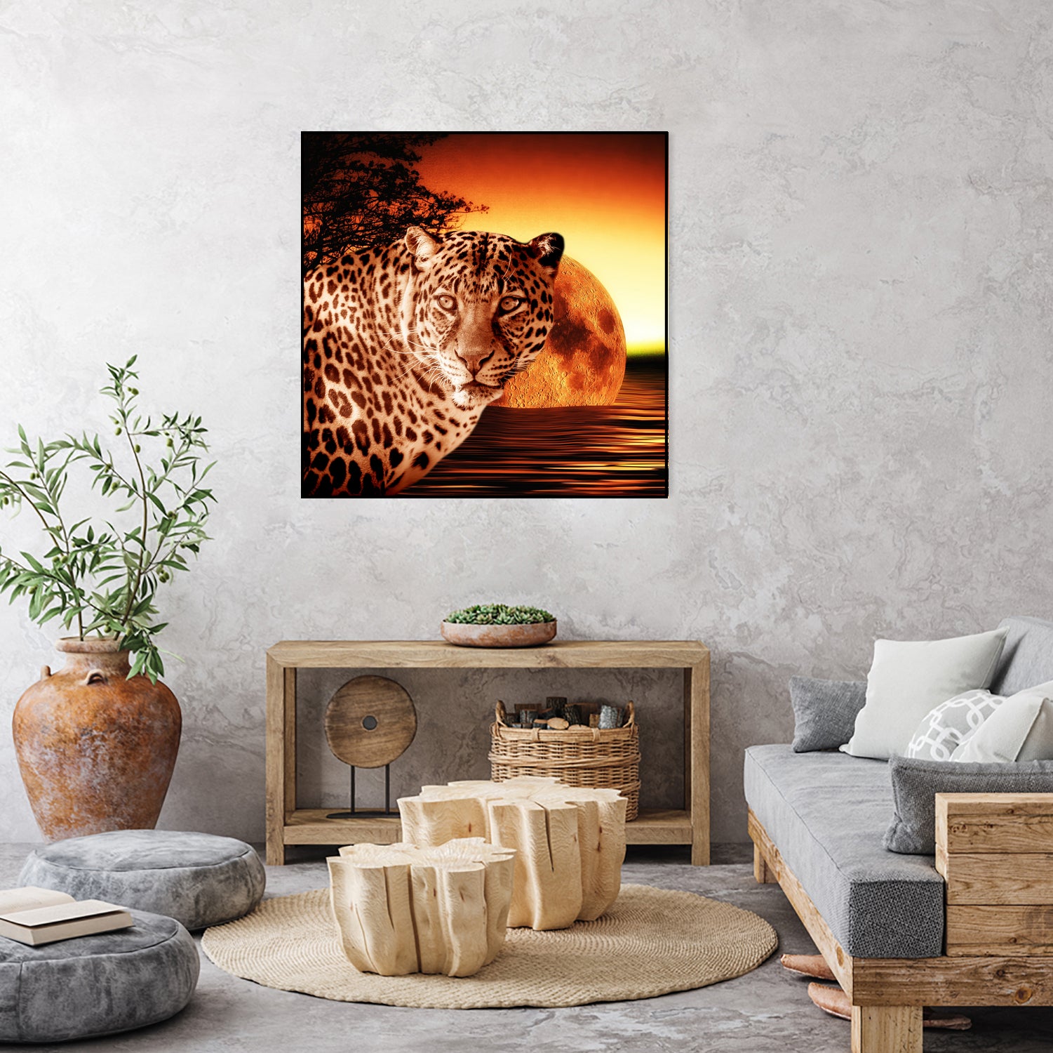 Leopard and Red Moon by Erika Kaisersot on GIANT ART - orange photo illustration