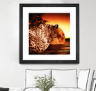 Leopard and Red Moon by Erika Kaisersot on GIANT ART - orange photo illustration