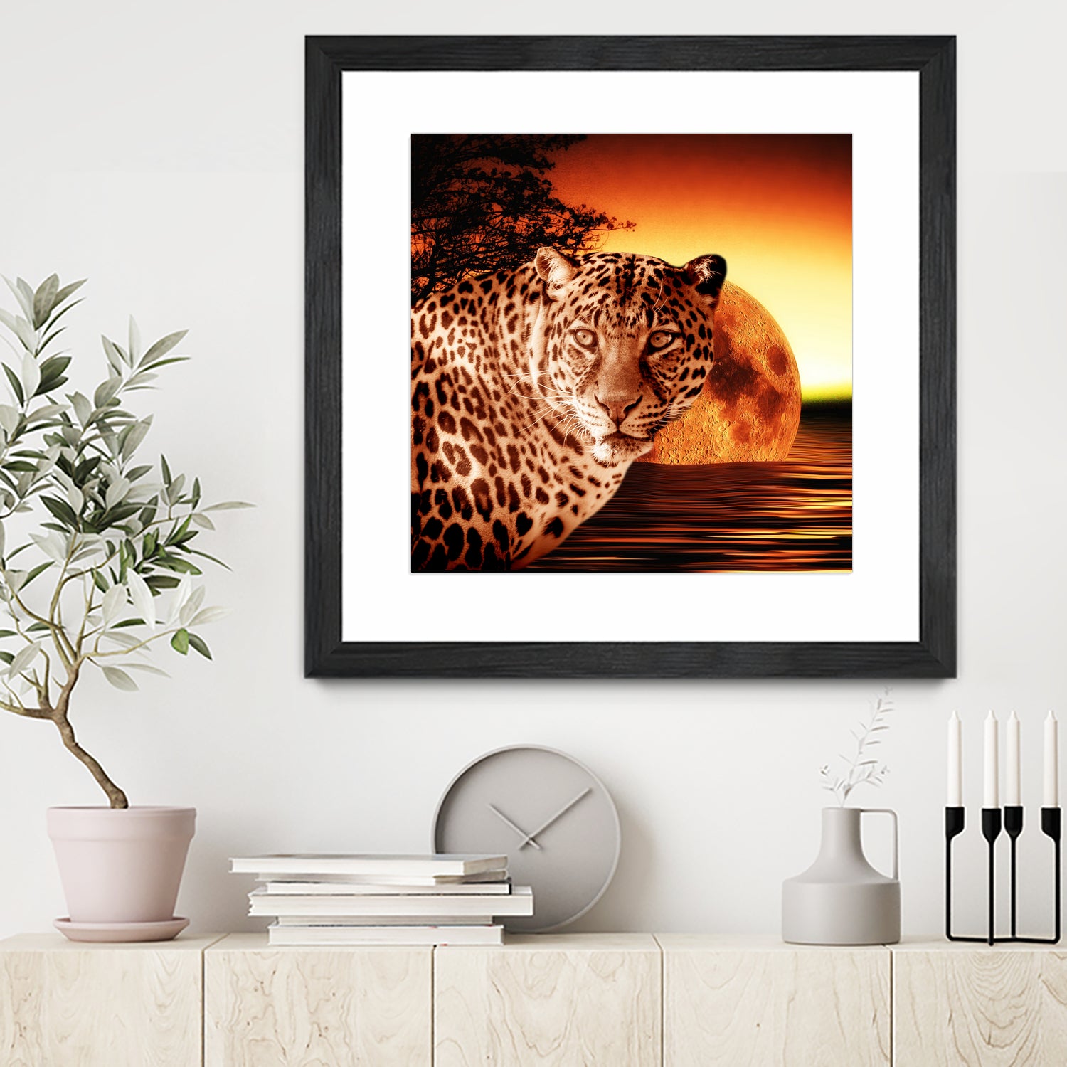 Leopard and Red Moon by Erika Kaisersot on GIANT ART - orange photo illustration