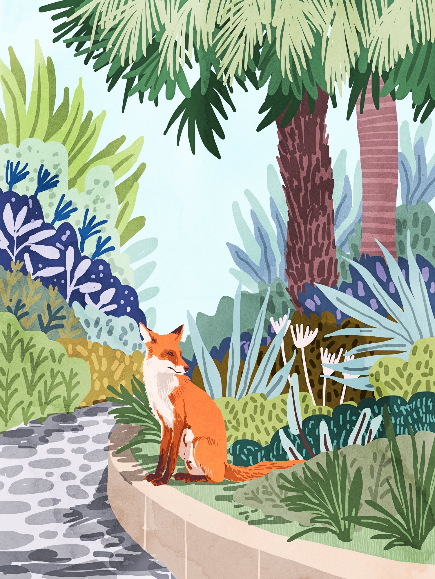 Fox in The Garden | Animals Wildlife Botanical Nature by Uma Gokhale on GIANT ART - orange digital painting