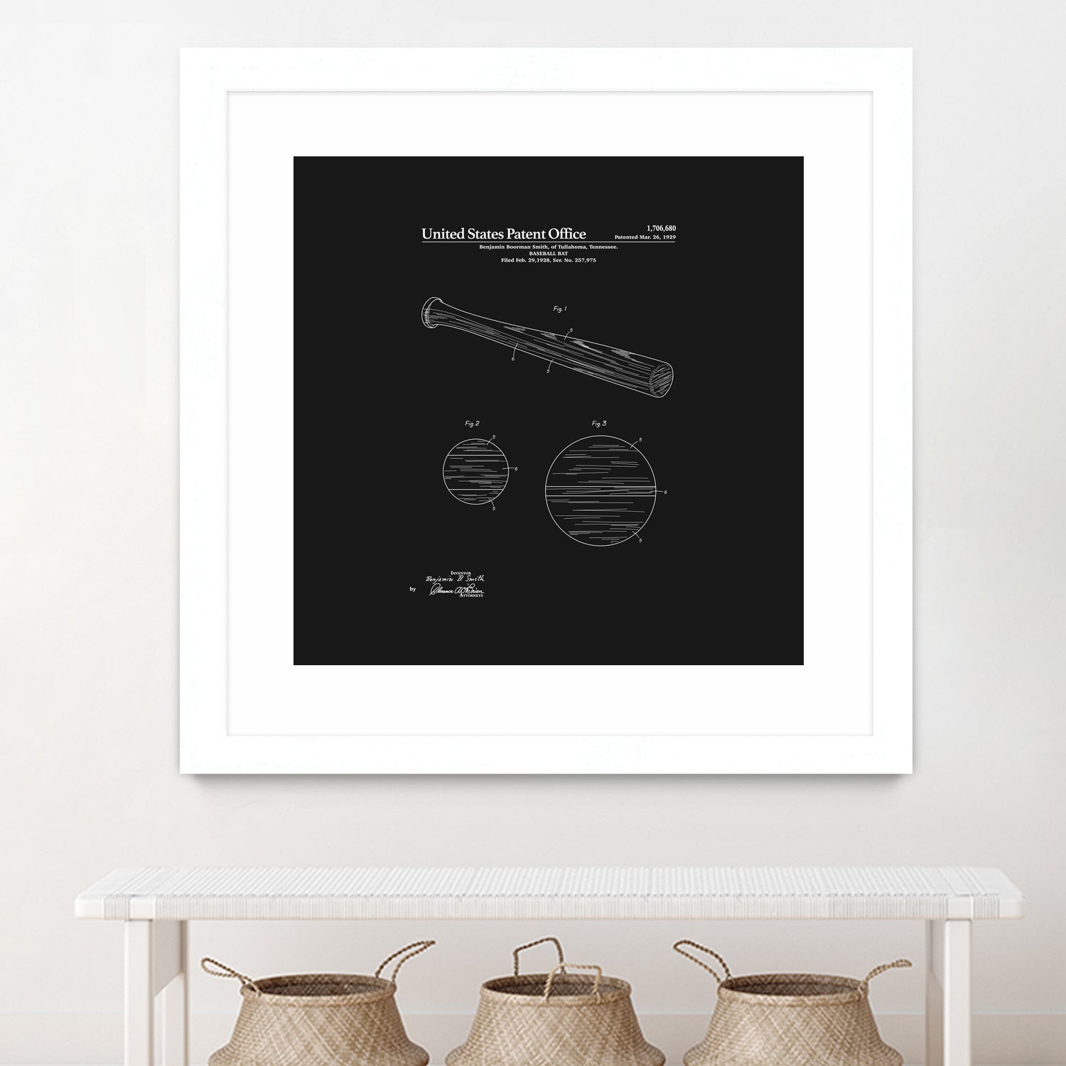 Baseball Bat Patent - Black by Finlay McNevin on GIANT ART - black typography