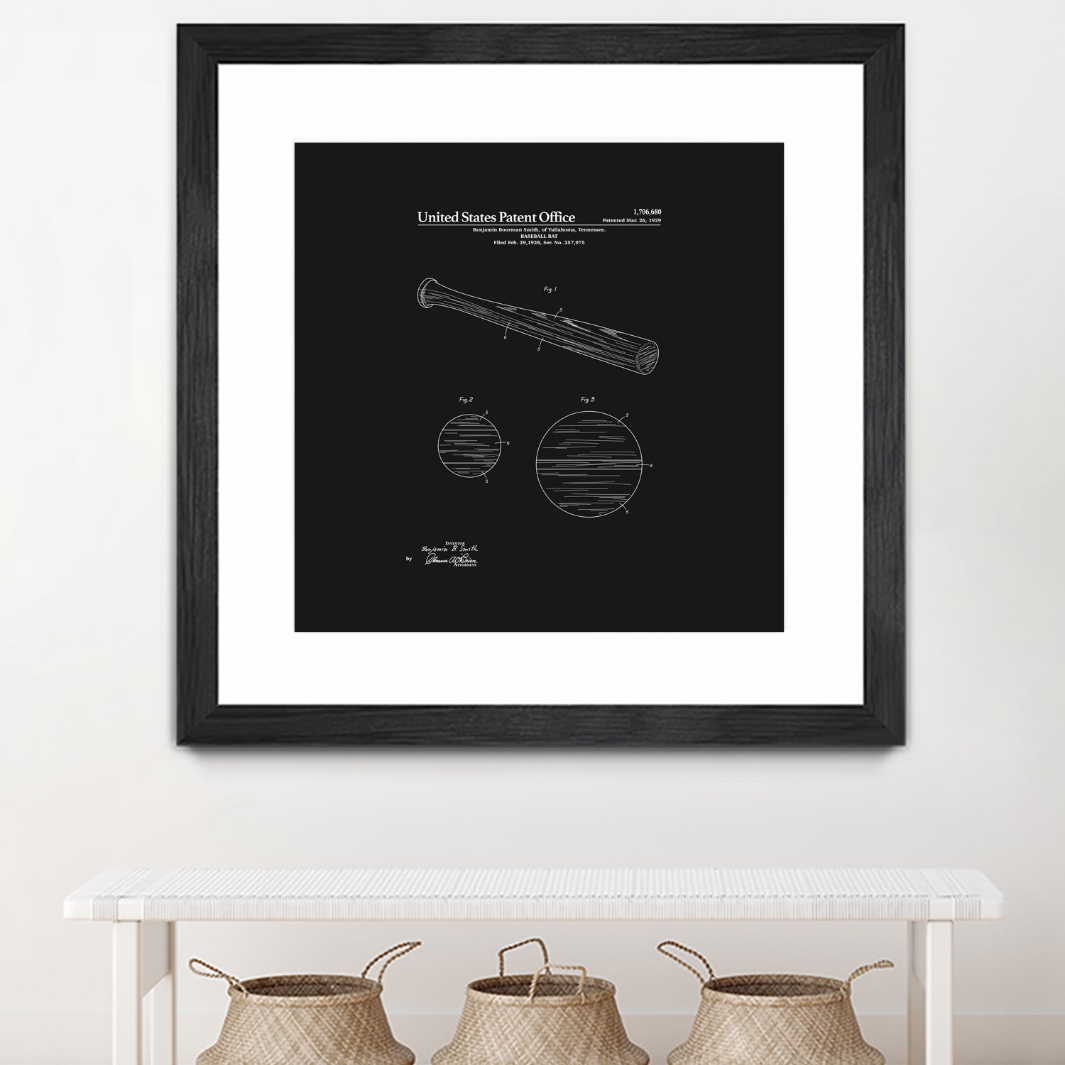 Baseball Bat Patent - Black by Finlay McNevin on GIANT ART - black typography