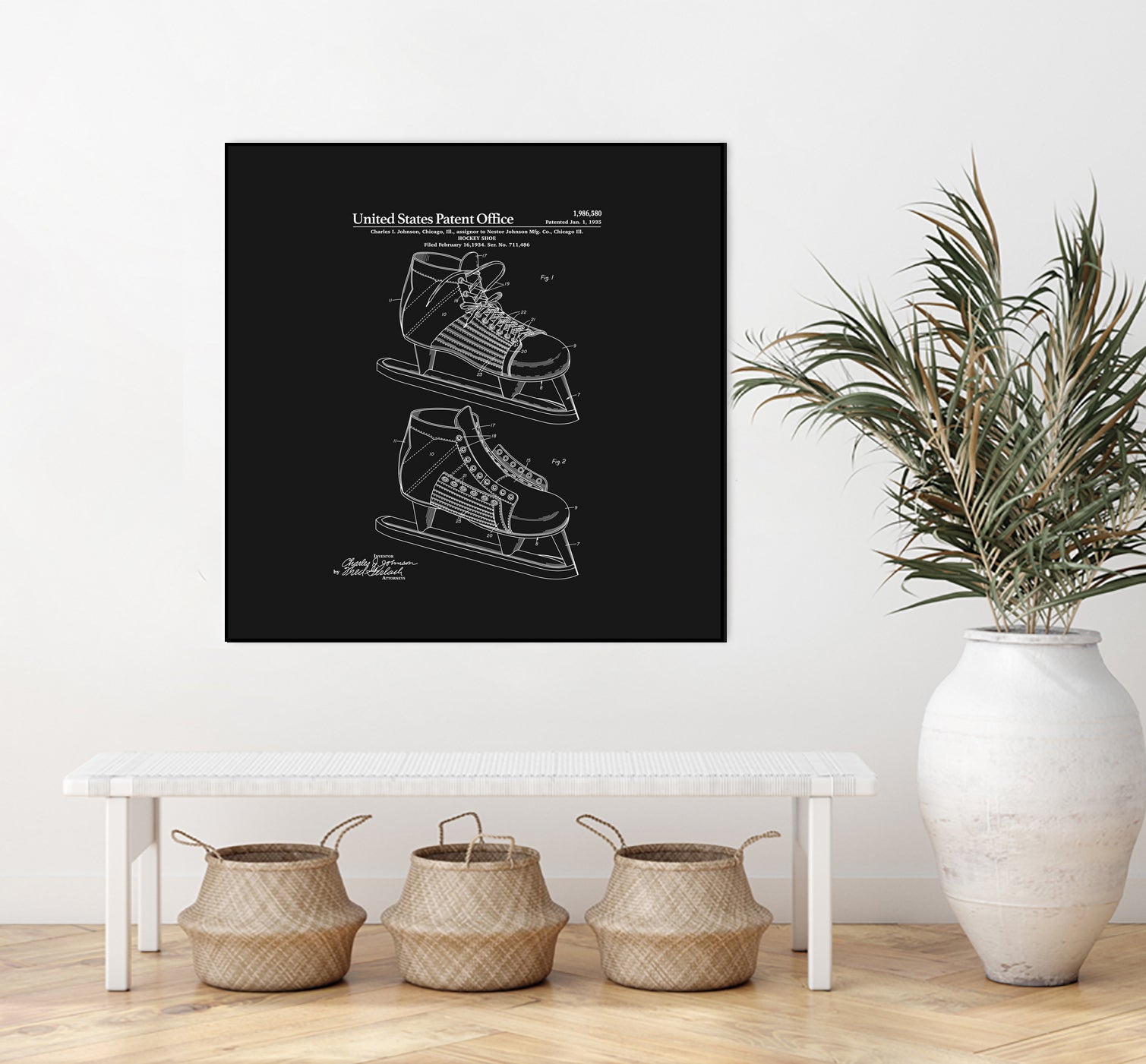 Hockey Skate Patent - Black by Finlay McNevin on GIANT ART - black typography