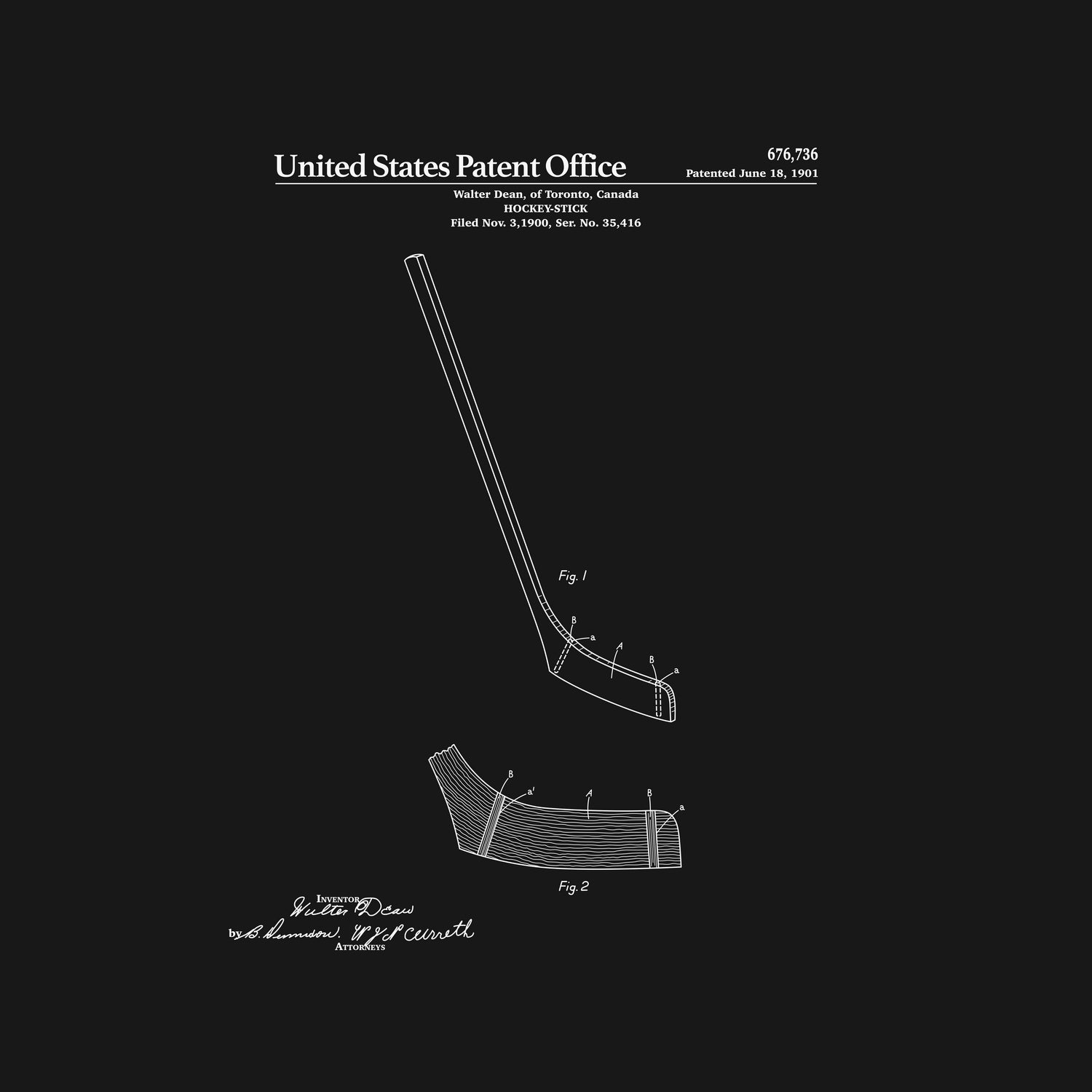 Hockey Stick Patent - Black by Finlay McNevin on GIANT ART - black typography