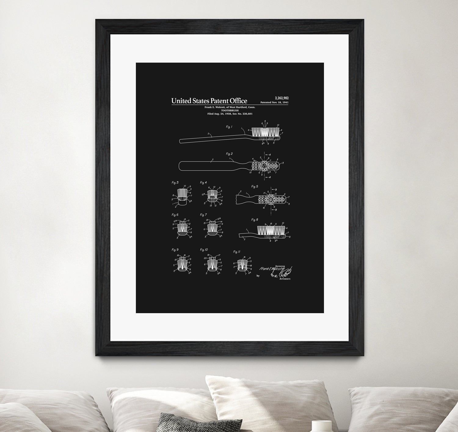 Toothbrush Patent - Black by Finlay McNevin on GIANT ART - black typography