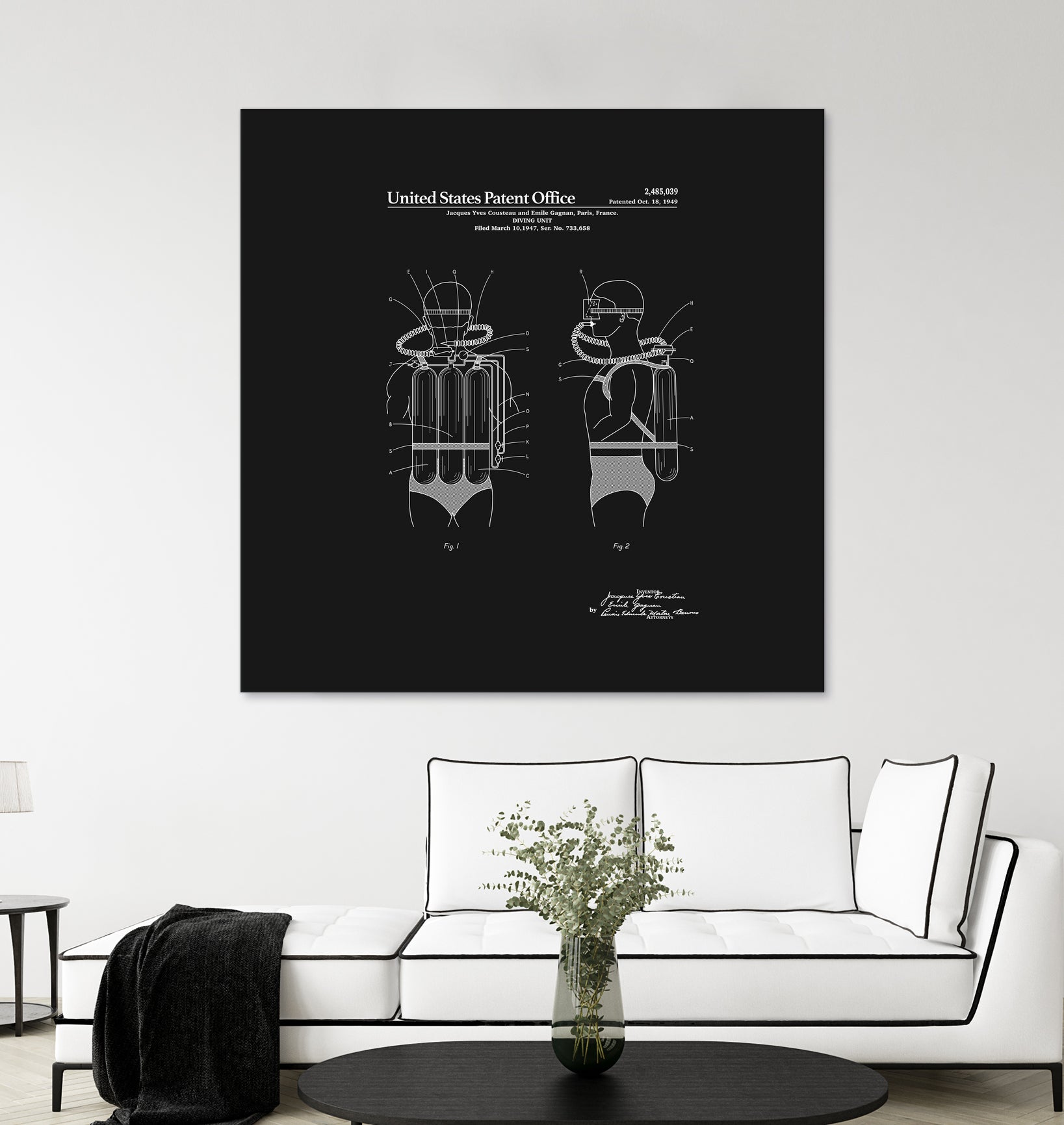 Jacques Cousteau Diving Unit Patent - Black by Finlay McNevin on GIANT ART - black typography