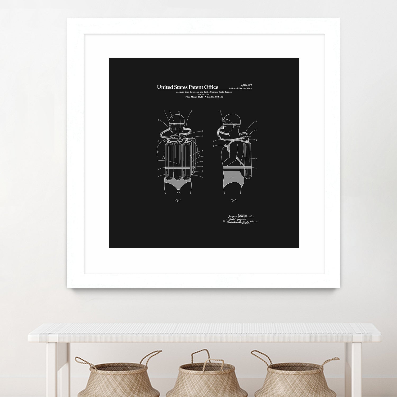 Jacques Cousteau Diving Unit Patent - Black by Finlay McNevin on GIANT ART - black typography