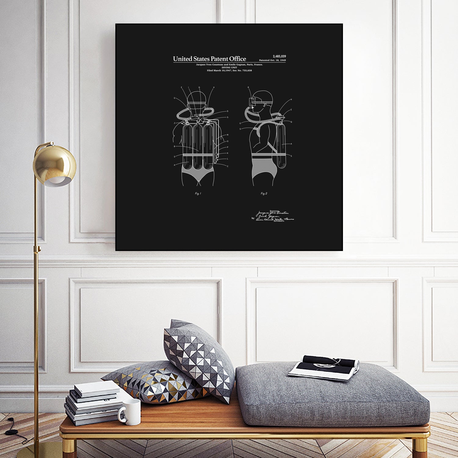 Jacques Cousteau Diving Unit Patent - Black by Finlay McNevin on GIANT ART - black typography