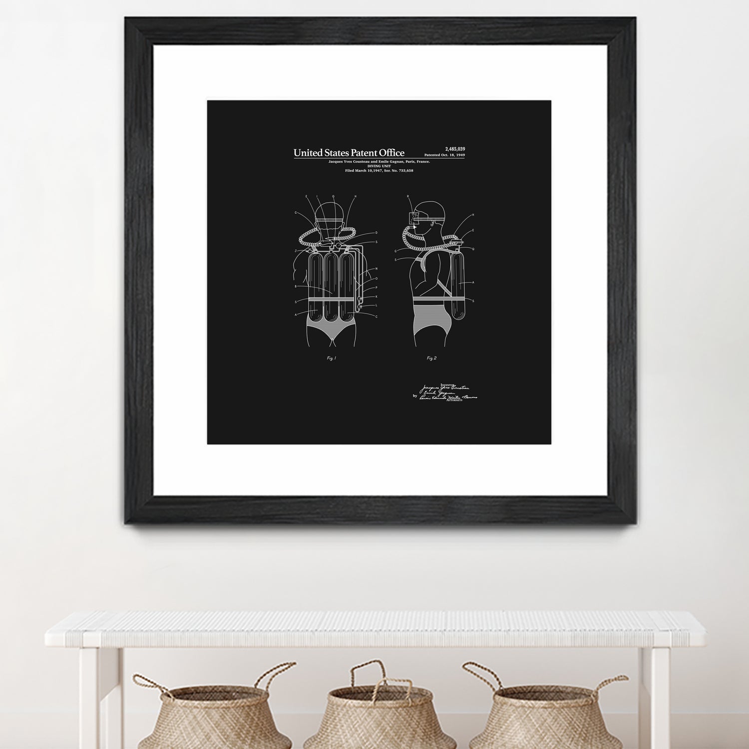 Jacques Cousteau Diving Unit Patent - Black by Finlay McNevin on GIANT ART - black typography