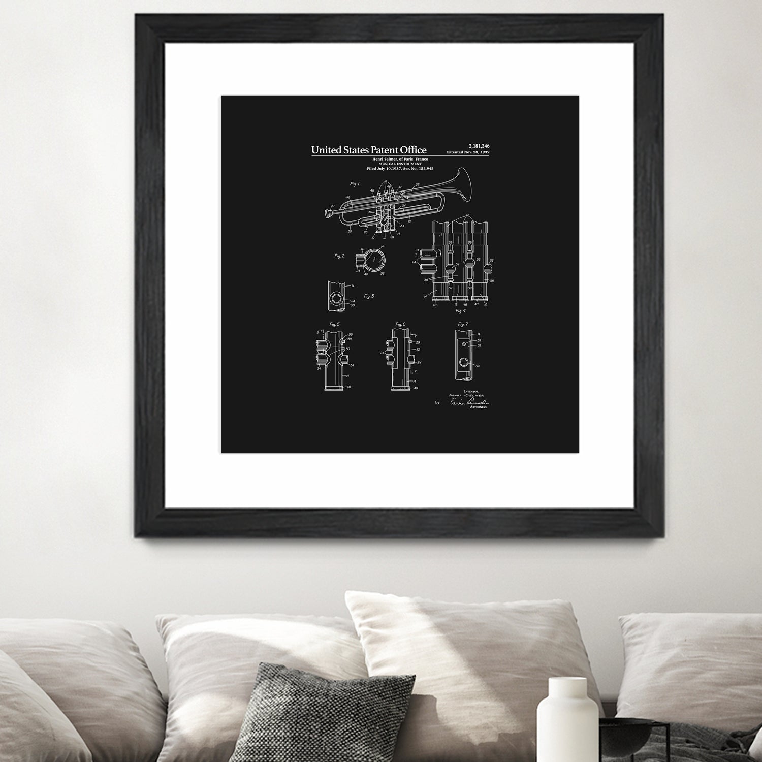 Trumpet Patent - Black by Finlay McNevin on GIANT ART - black typography