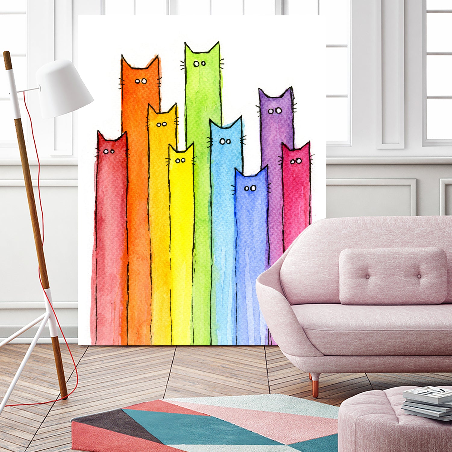 Rainbow of Cats by Olga Shvartsur on GIANT ART - pink mixed media