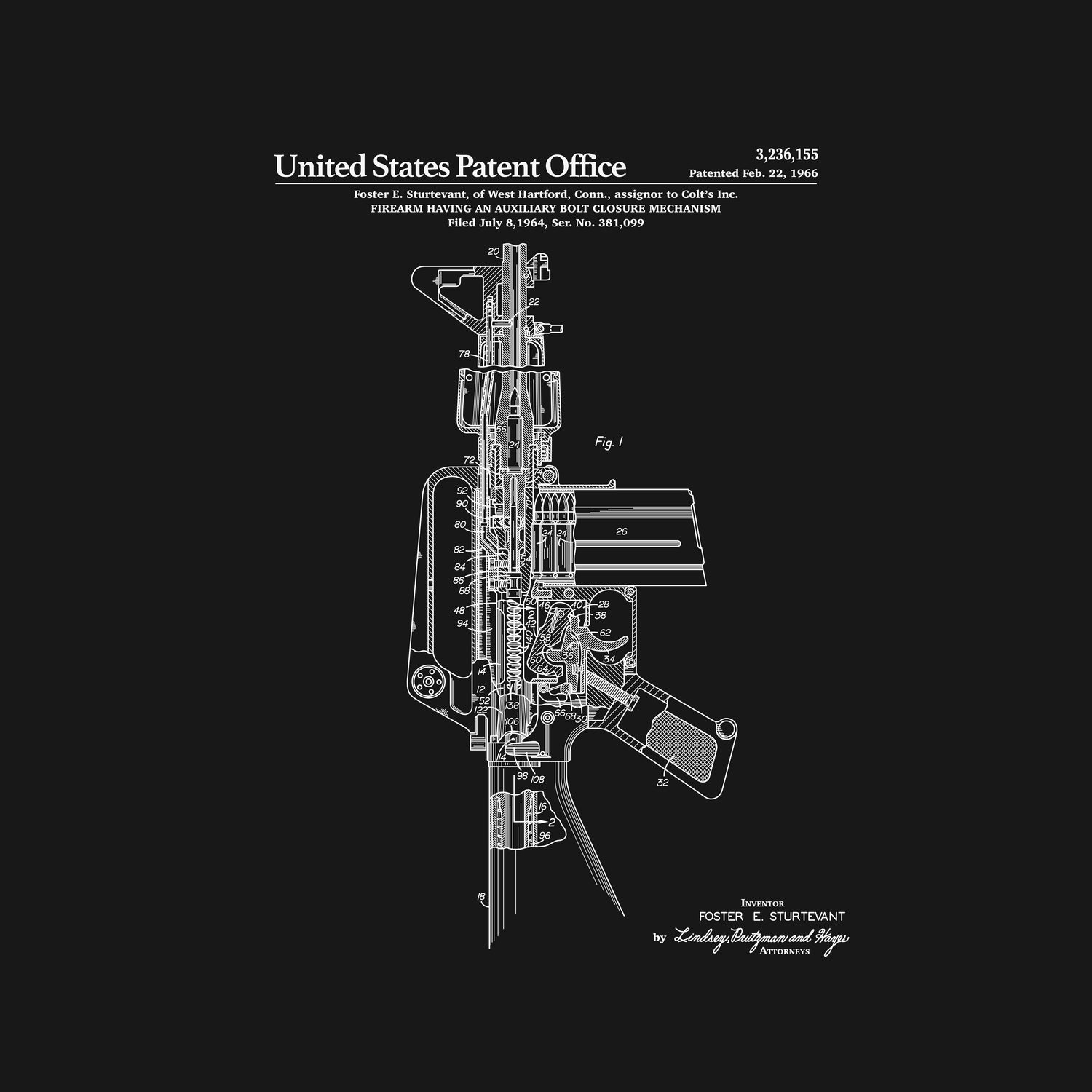 AR-15 Semi-Automatic Rifle Patent - Black by Finlay McNevin on GIANT ART - black typography