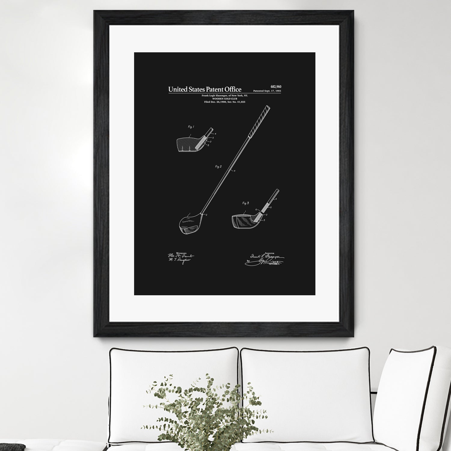 Golf Club Patent v2 - Black by Finlay McNevin on GIANT ART - black typography