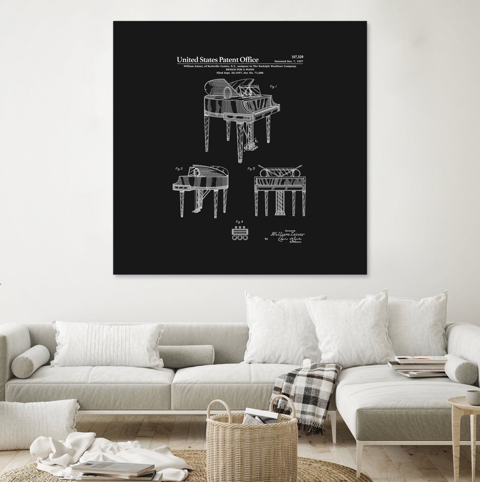 Piano Patent - Black by Finlay McNevin on GIANT ART - black typography