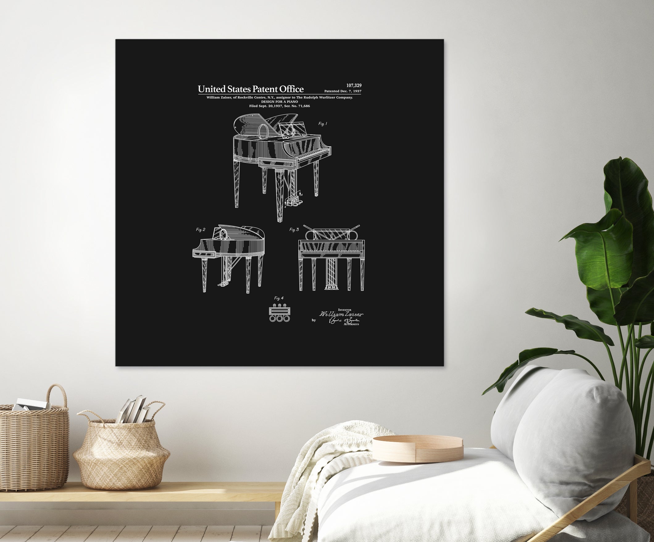 Piano Patent - Black by Finlay McNevin on GIANT ART - black typography